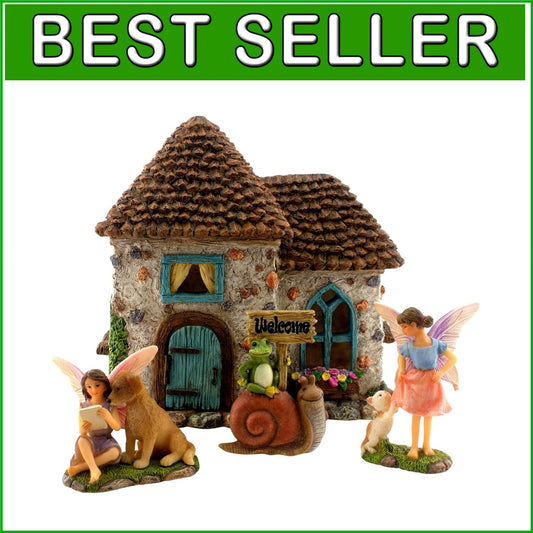 Fairy Garden House Kit – 6.5" Opening Door House with Accessories & Figurines