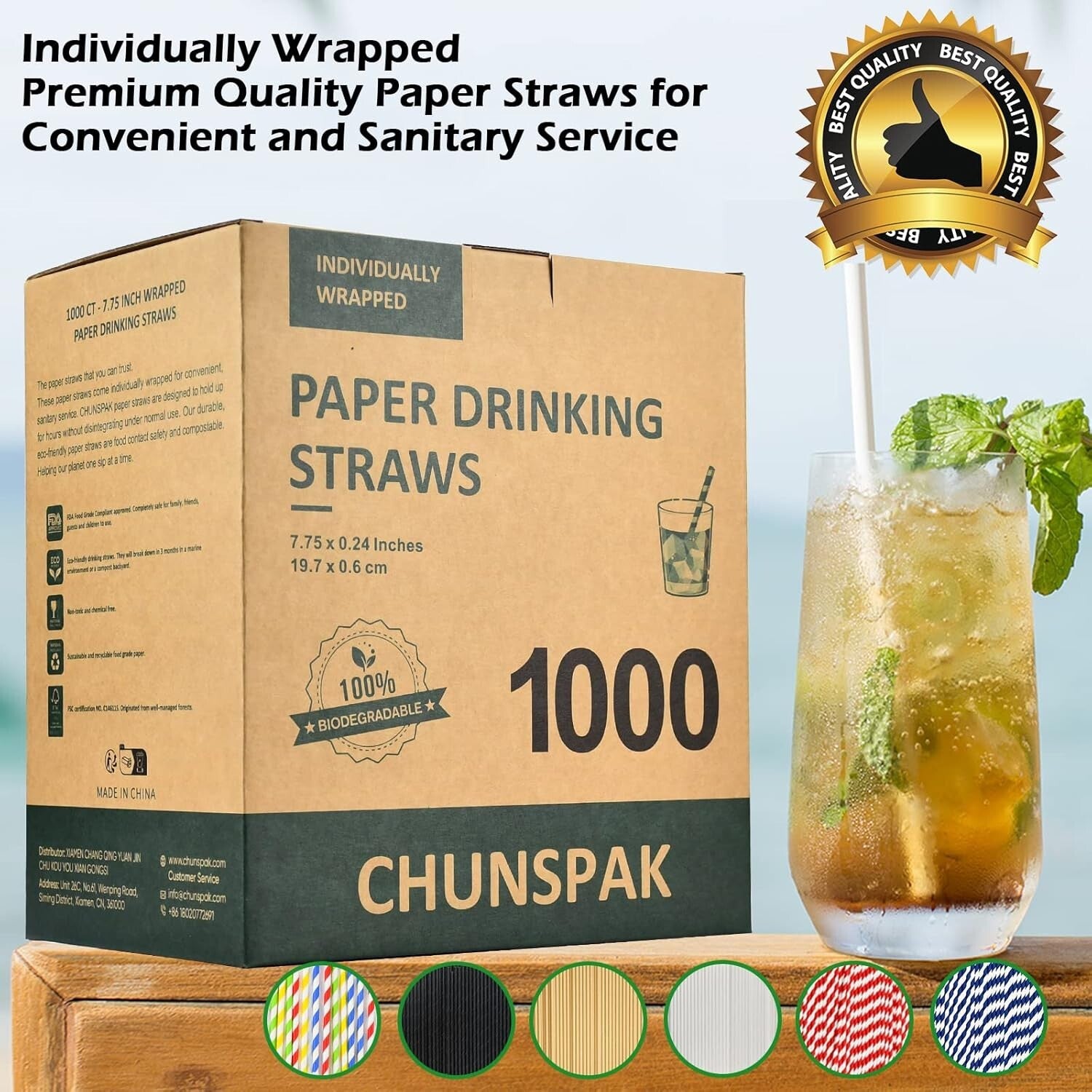 Bulk Black Paper Drinking Straws – 1000 Individually Wrapped Eco-Friendly Straws