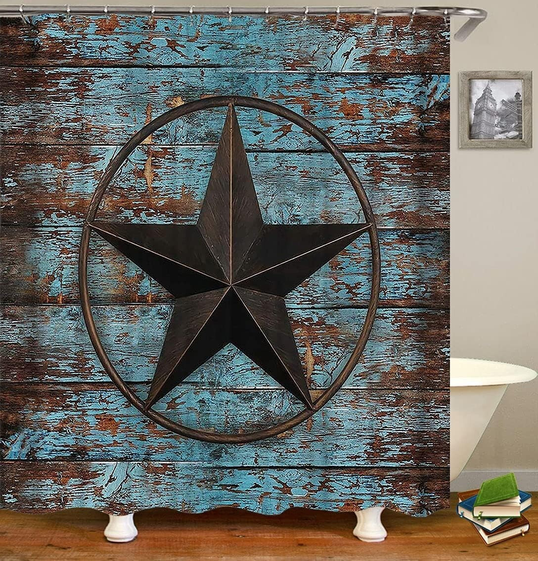 Stylish Texas Star Fabric Shower Curtain with 3 Non-Slip Mats – 4PC Bathroom Set
