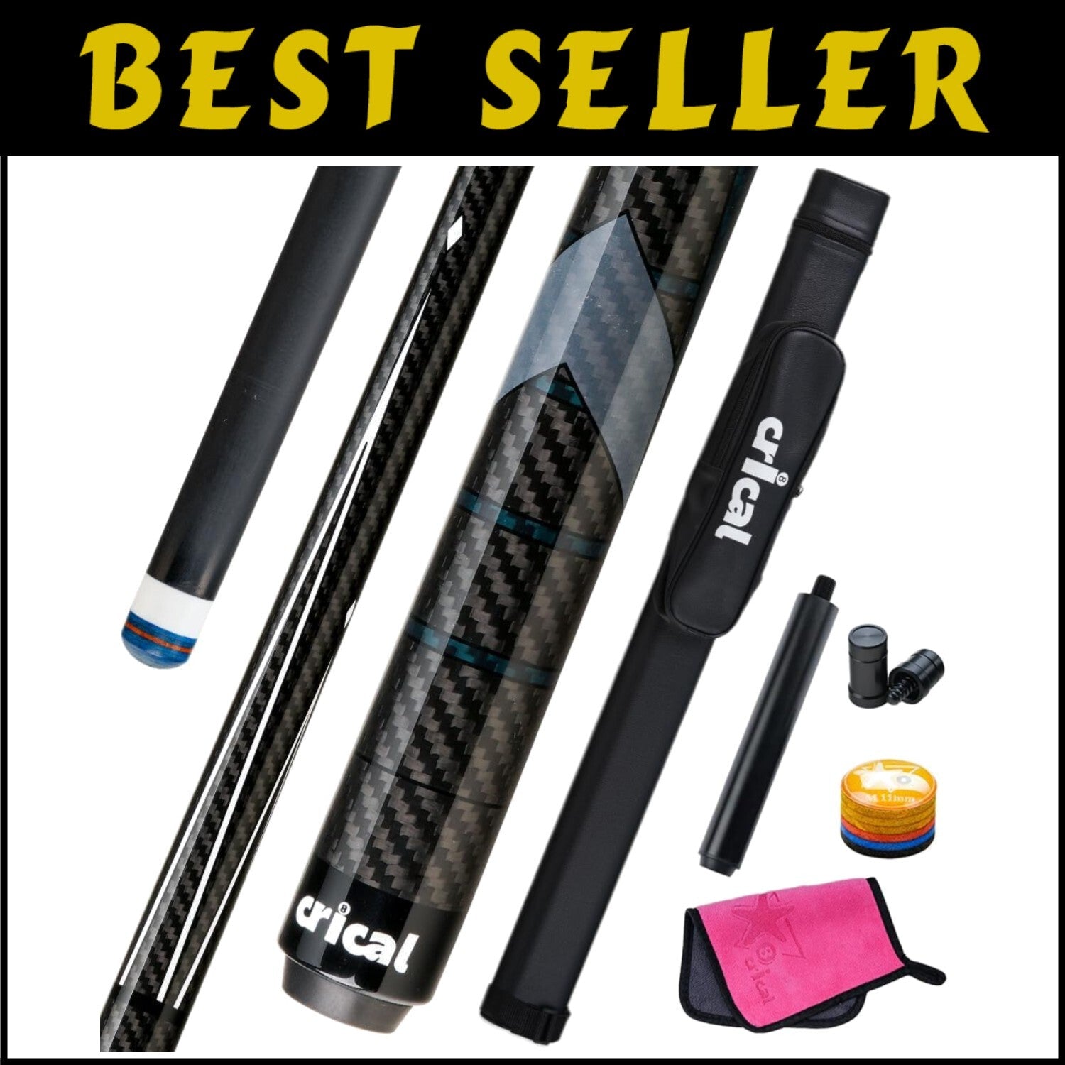 58-Inch Adjustable Pool Cue Stick - Low Deflection with Joint Protector and Case