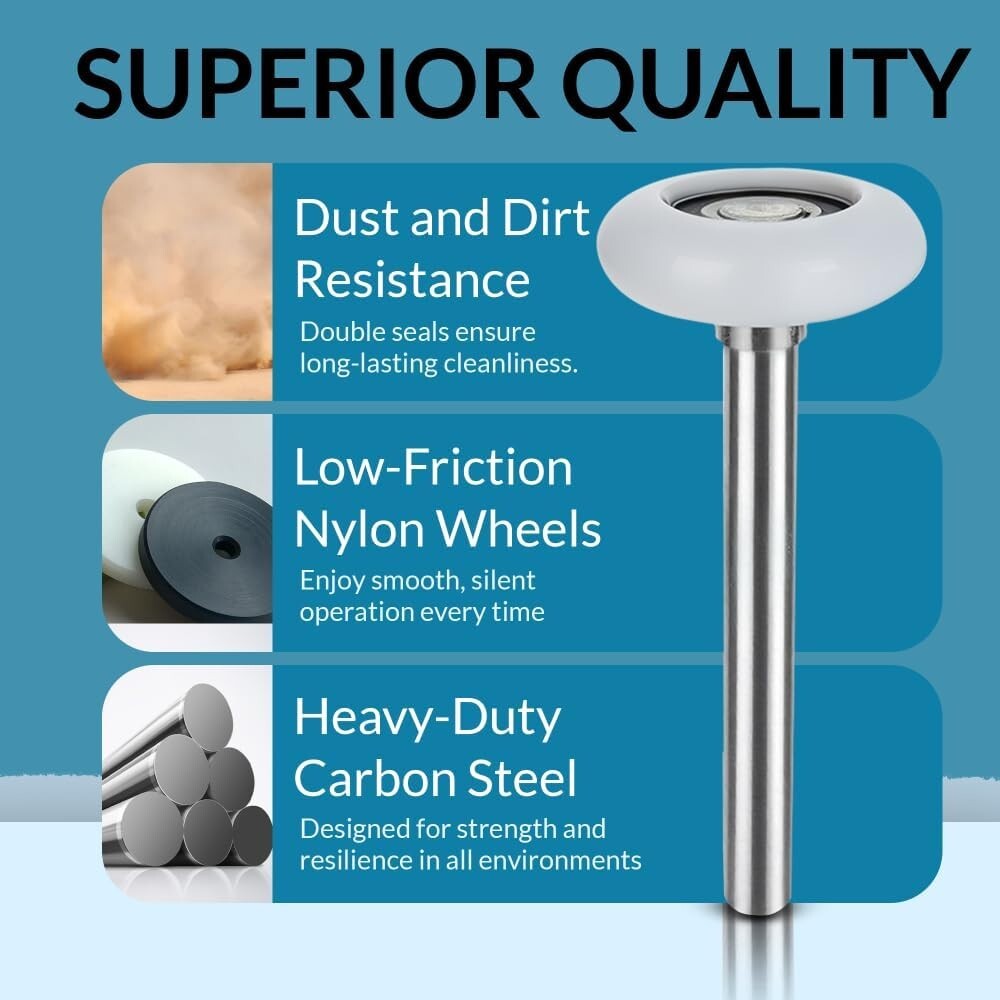 12-Pack of Low-Friction 2" Nylon Garage Door Wheels - Quiet Operation with Seals