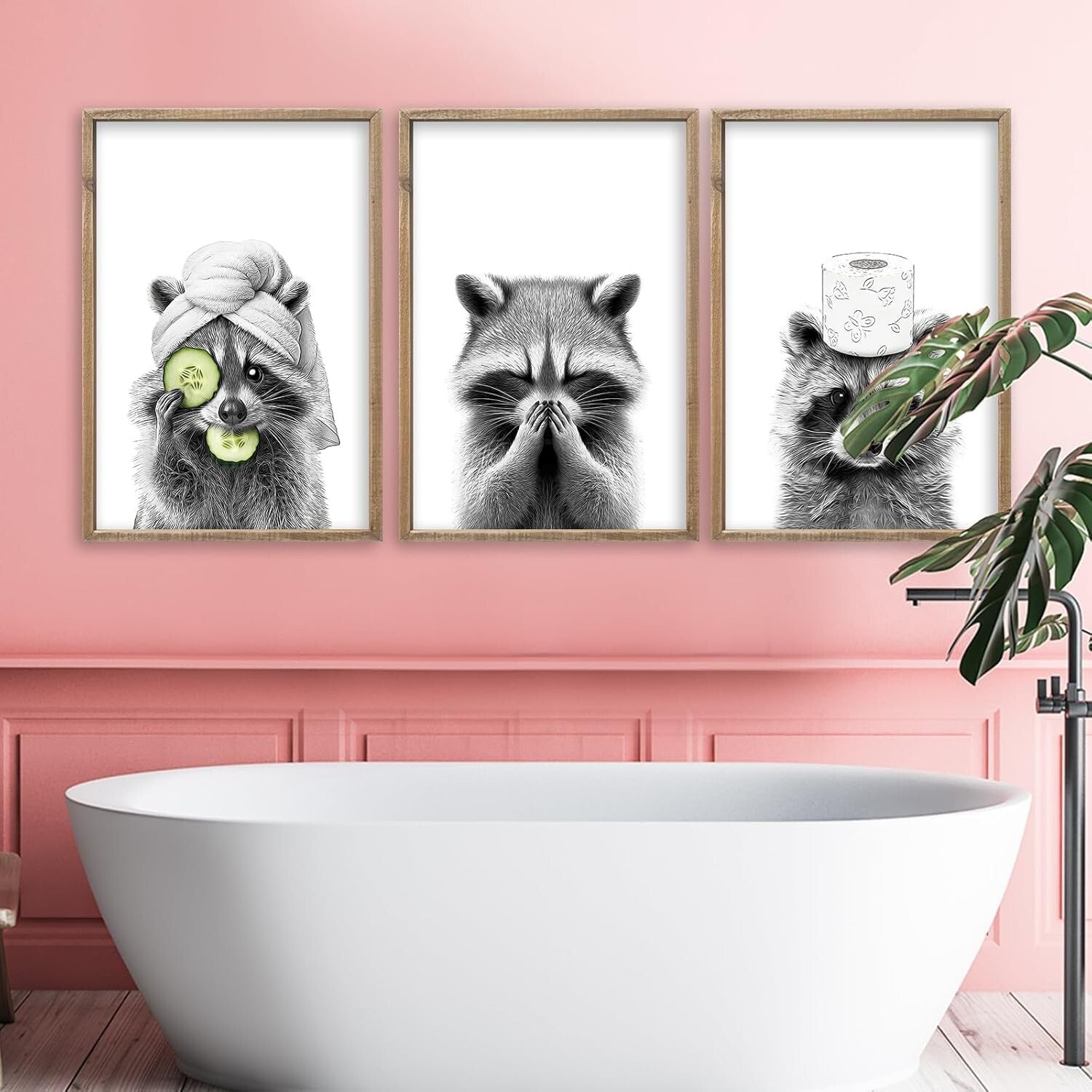 Rustic Farmhouse Raccoon Wall Art Set of 3 - Perfect for Modern Bathrooms