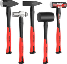 Load image into Gallery viewer, Heavy-Duty 5-Piece Hammer Set with Ergonomic Fiberglass Handles for Comfort