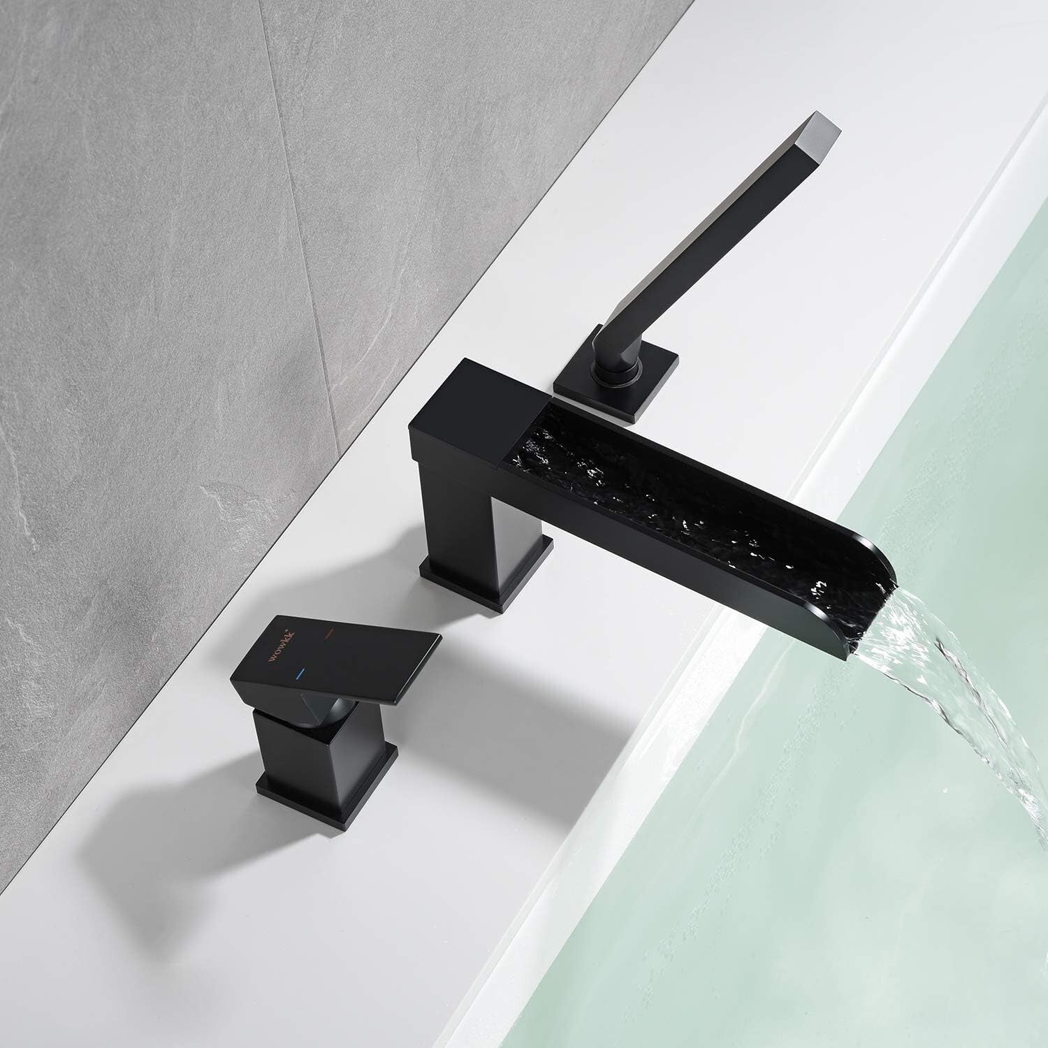 360° Swivel Spout Black Tub Faucet with Hand Shower – Brass Deck Mount Design