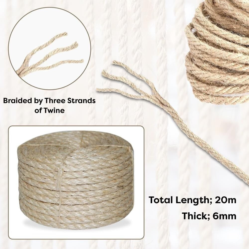Multipurpose Twisted Sisal Rope 100 ft - Ideal for DIY, Crafts & Cats