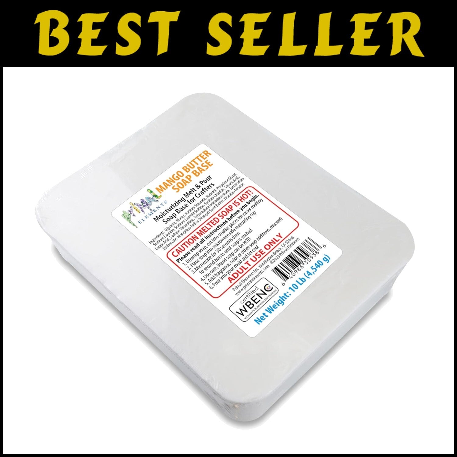 Easy-Cut Cruelty-Free Glycerin Soap Base - 10 lbs of Mango Butter for Crafting