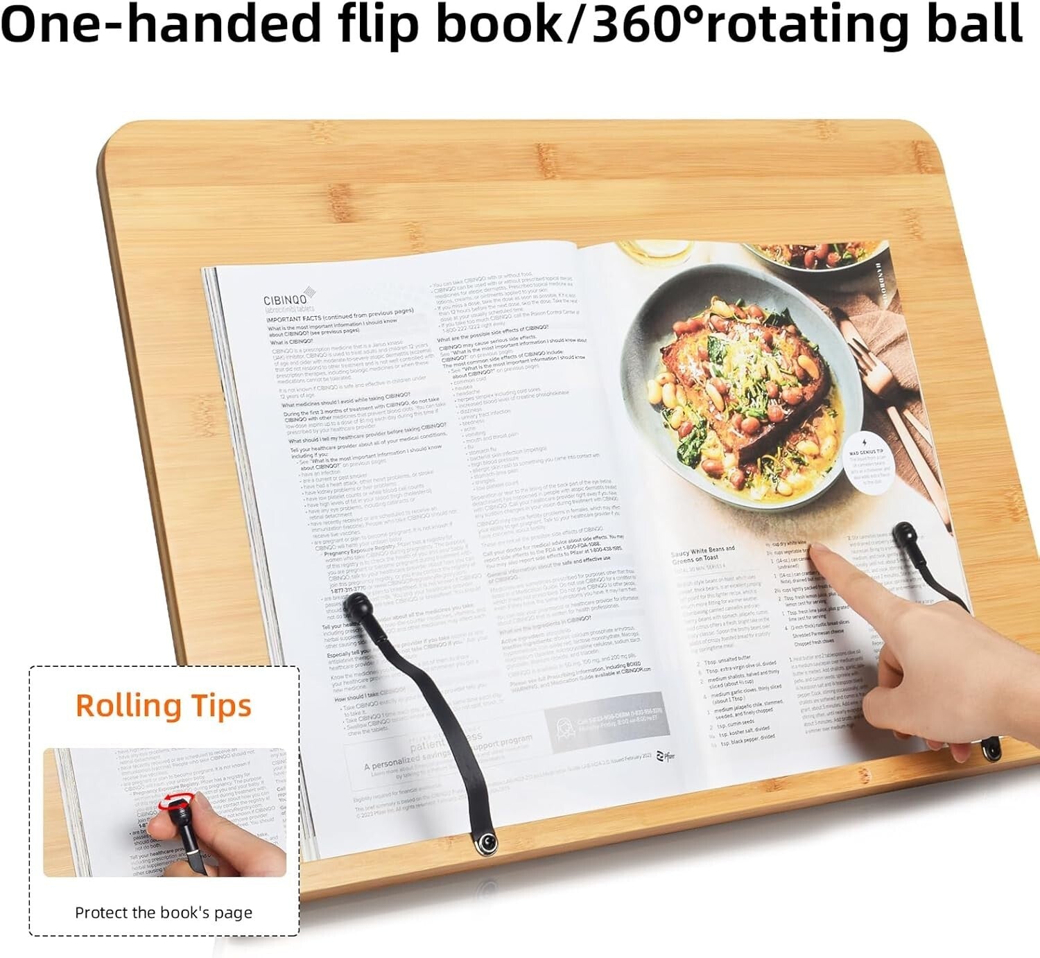 Stylish 19.68 x 14 Bamboo Book Stand for Cookbooks, Textbooks, and Tablets