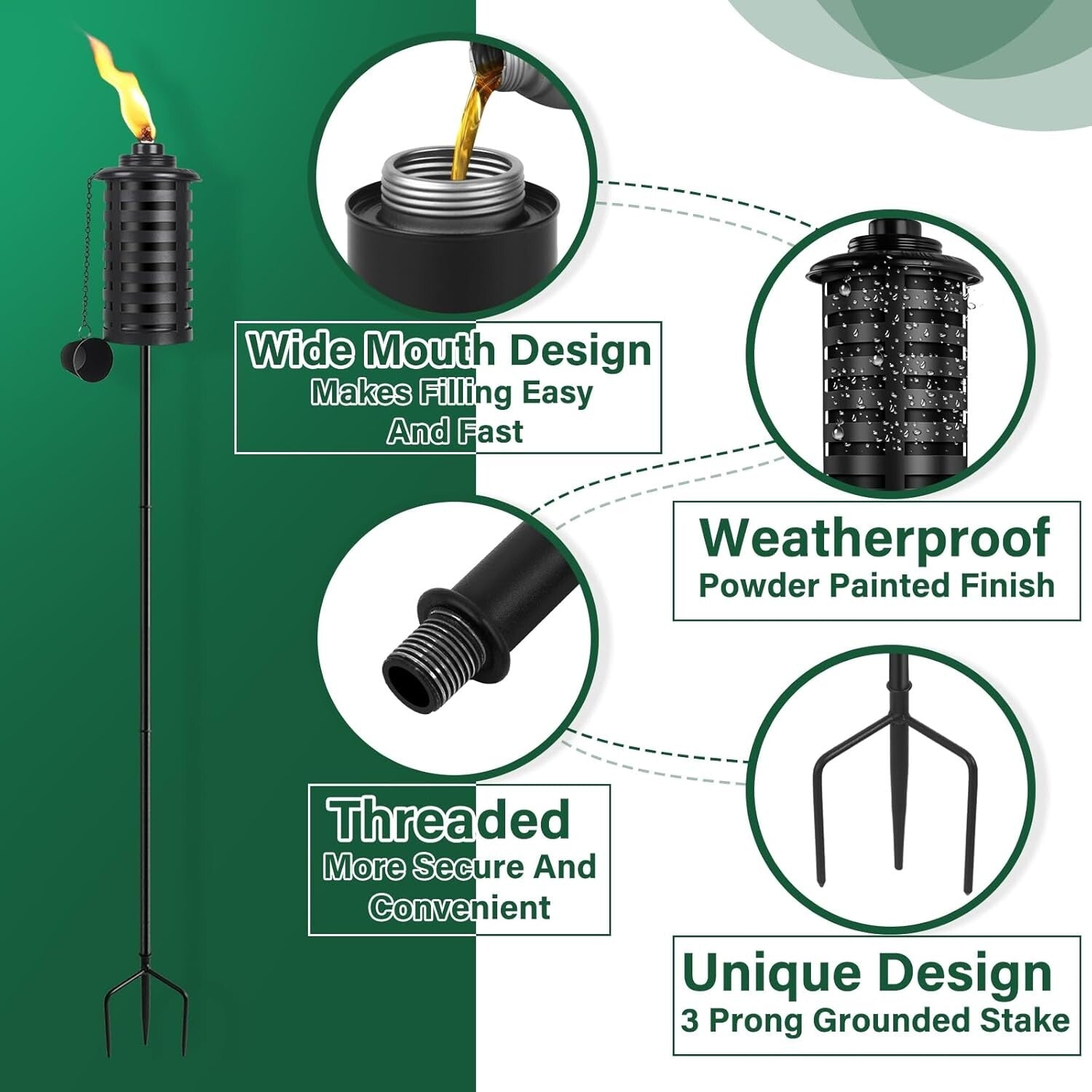Elegant Black Metal Citronella Torches - Adjustable Height for Outdoor Ambiance