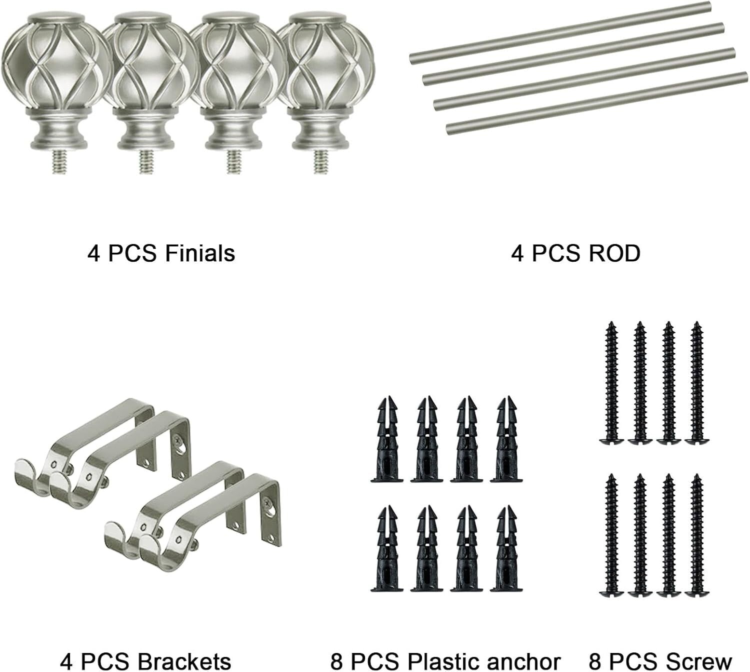 Elegant Telescoping Curtain Rod Set in Antique Silver - 28 to 48 Inch Adjustable