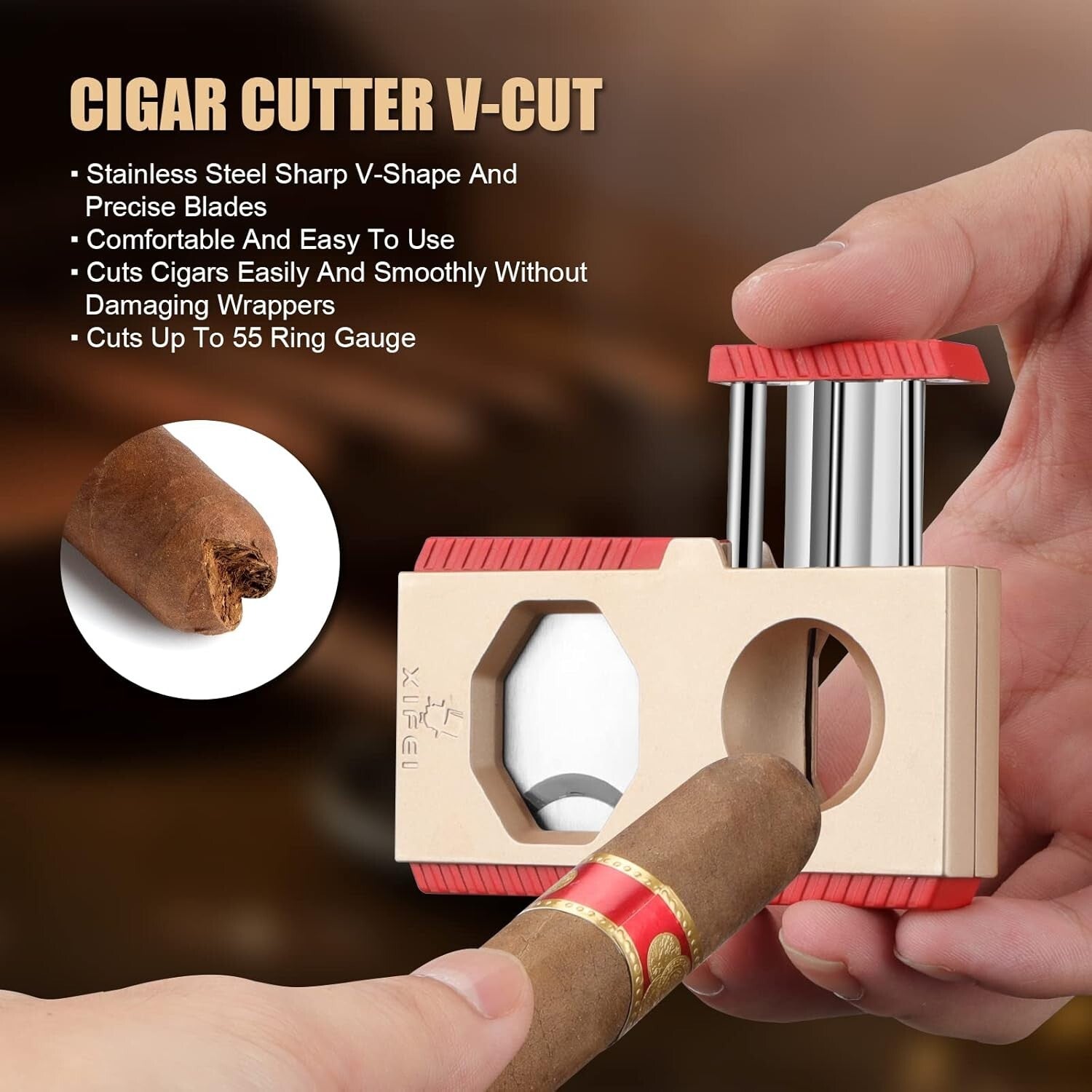 Ergonomic Cigar Cutter & Punch - Precision V-Cut & Straight Cut for Collectors