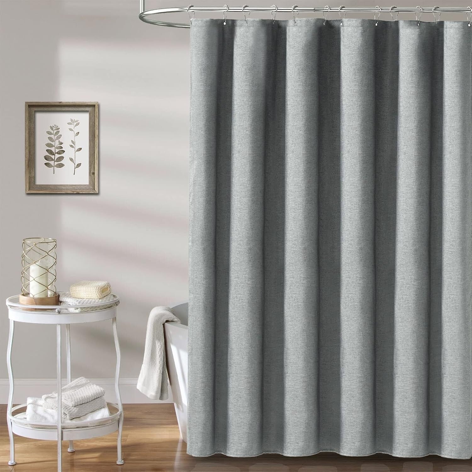 Extra Wide 108x72 Inch Waterproof Linen Textured Shower Curtain Set in Grey