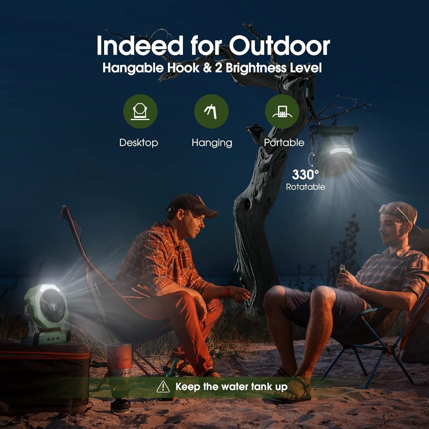 Durable Portable Misting Fan with Three Speeds & LED Light - Ideal for Outdoors