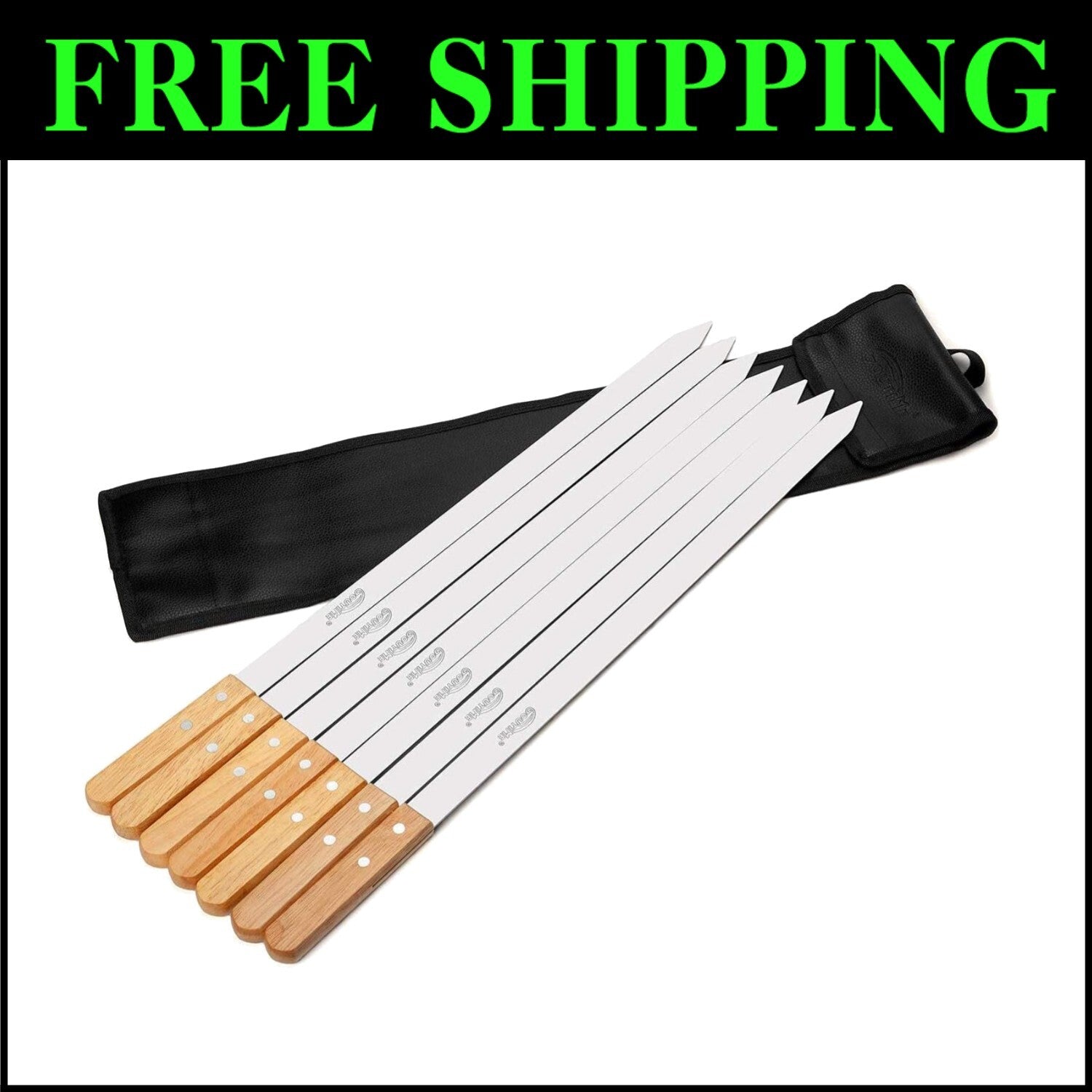 Flat Design 23-Inch Stainless Steel Skewers with Wooden Handles - BBQ Essentials