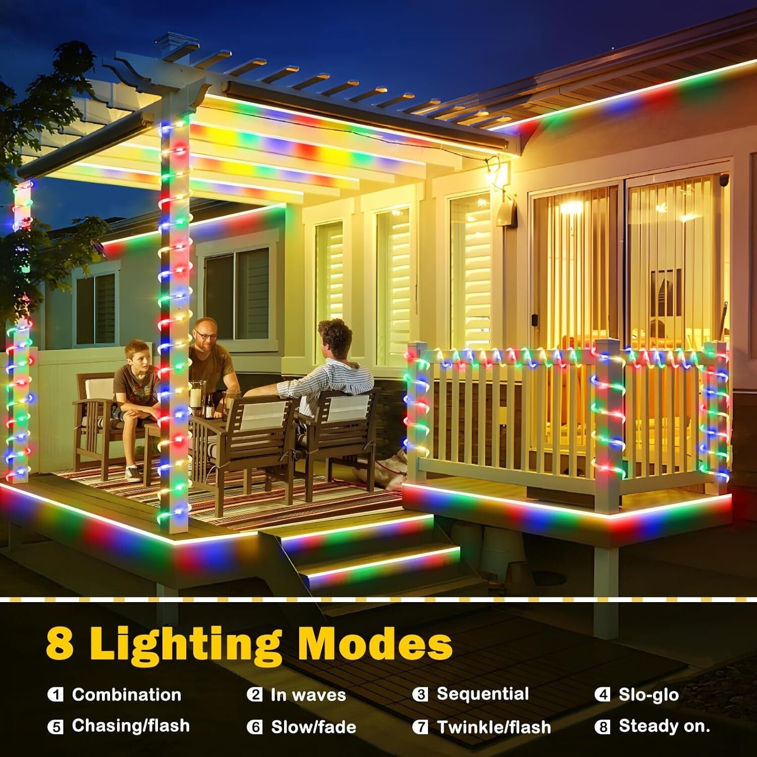 Versatile 1200 LED Flexible Rope Lights with 8 Modes for Indoor/Outdoor Use