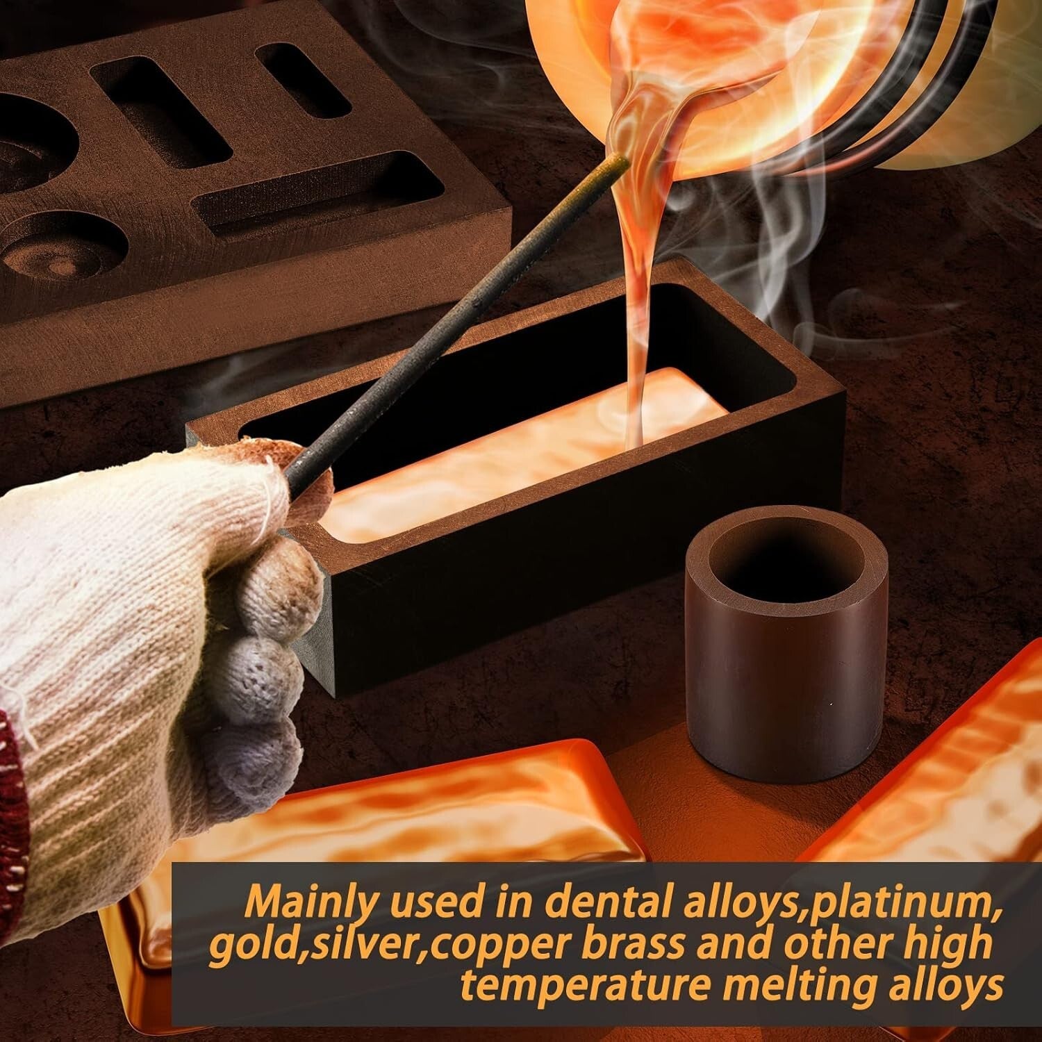 Durable 9-Piece Graphite Casting Set with Stir Rods and Moulds for Metalworking