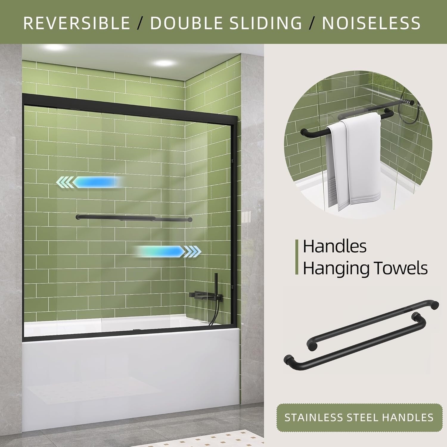 Versatile Reversible 60 in. Tub Shower Door - Anti-Crash Design in Matte Black