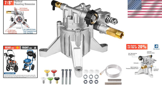 Vertical Pressure Washer Pump 7/8" Shaft - 3000 PSI, 2.5 GPM, Durable and Eff...