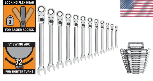 Versatile 12 Pc. Locking Flex Head Metric Wrenches - Ideal for Confined Spaces