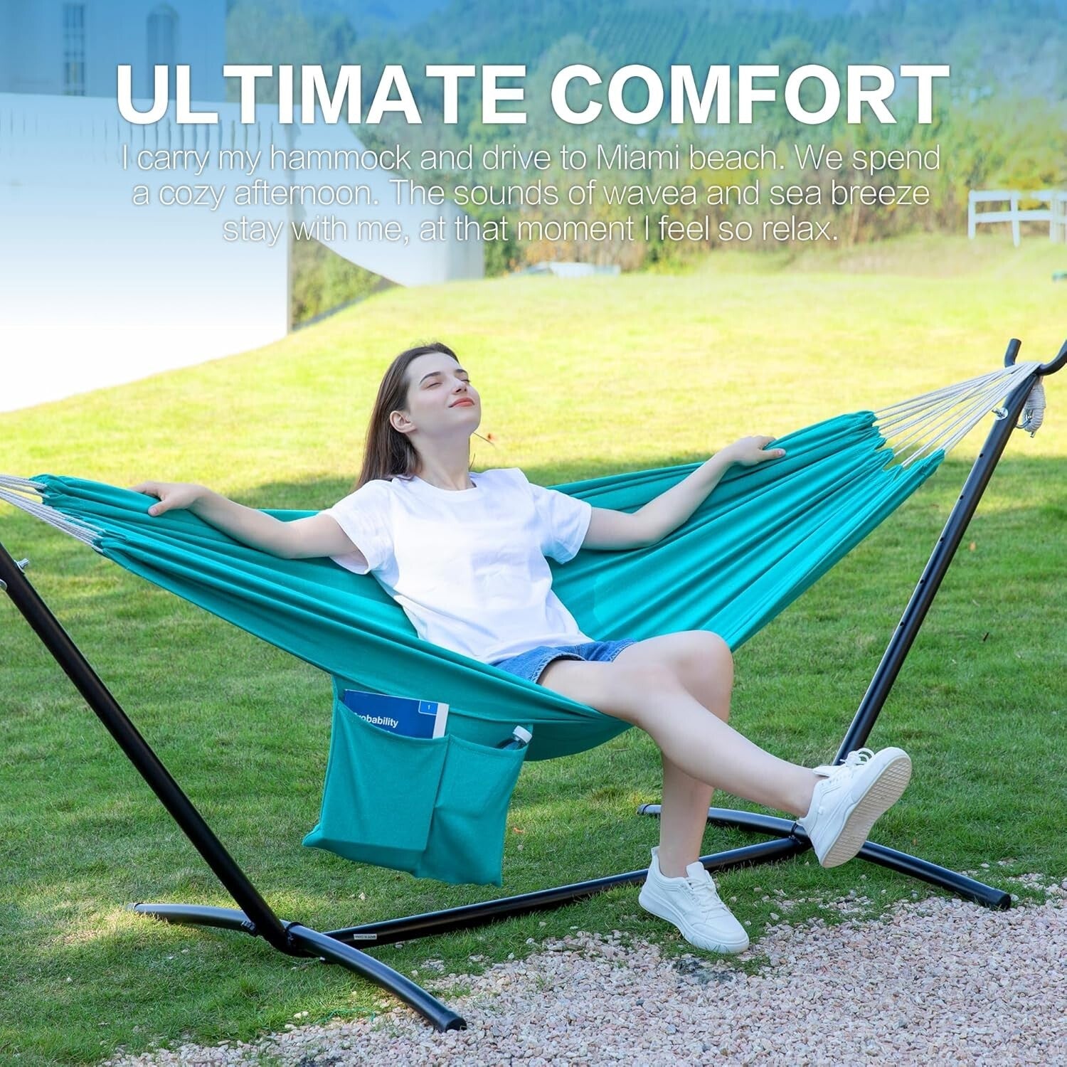 Elegant Aqua Double Hammock with Heavy Duty Steel Stand - 2 Person Outdoor Bliss