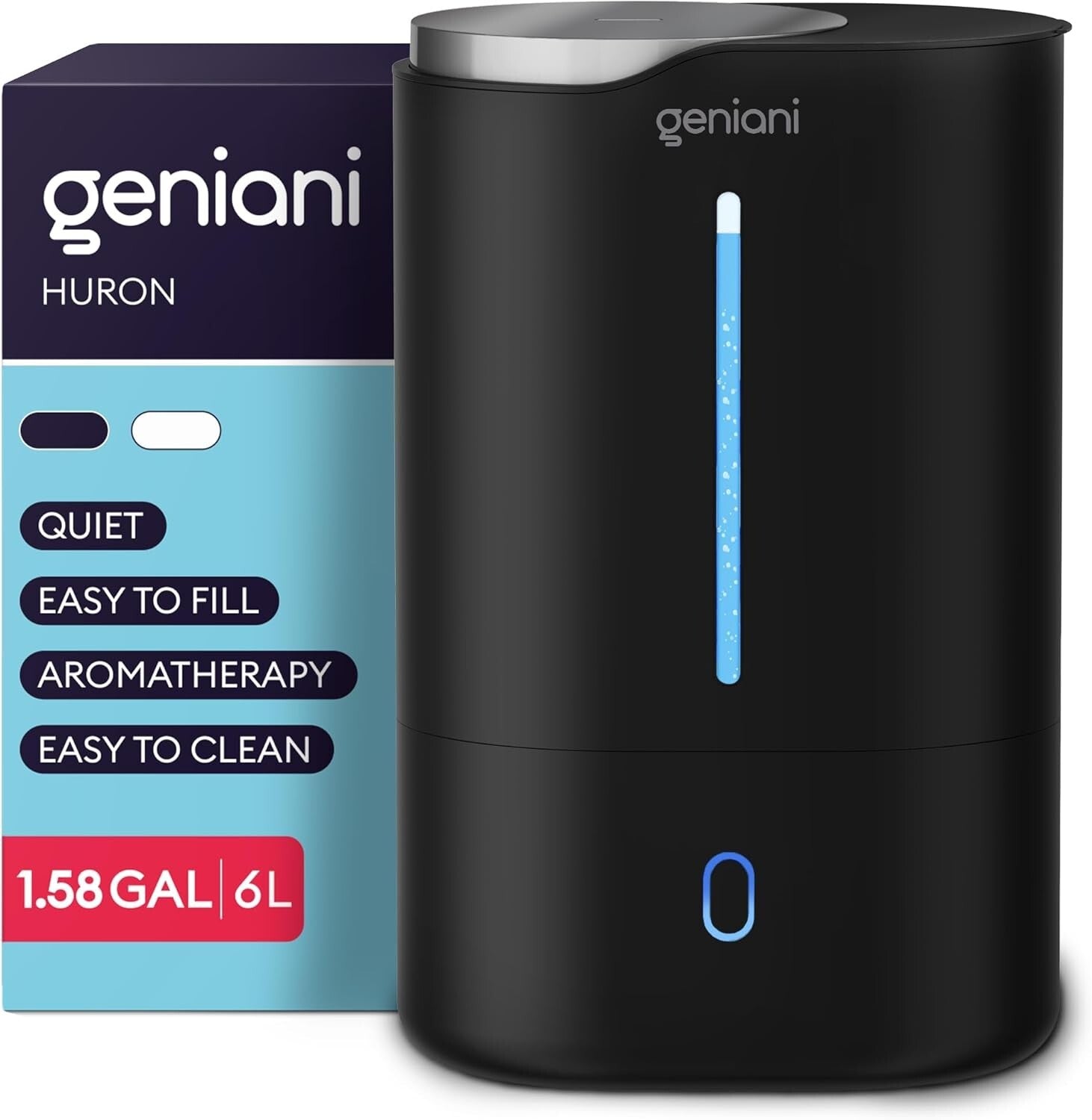 6L Top Fill Humidifier & Essential Oil Diffuser – Black Ultrasonic Quiet Mist