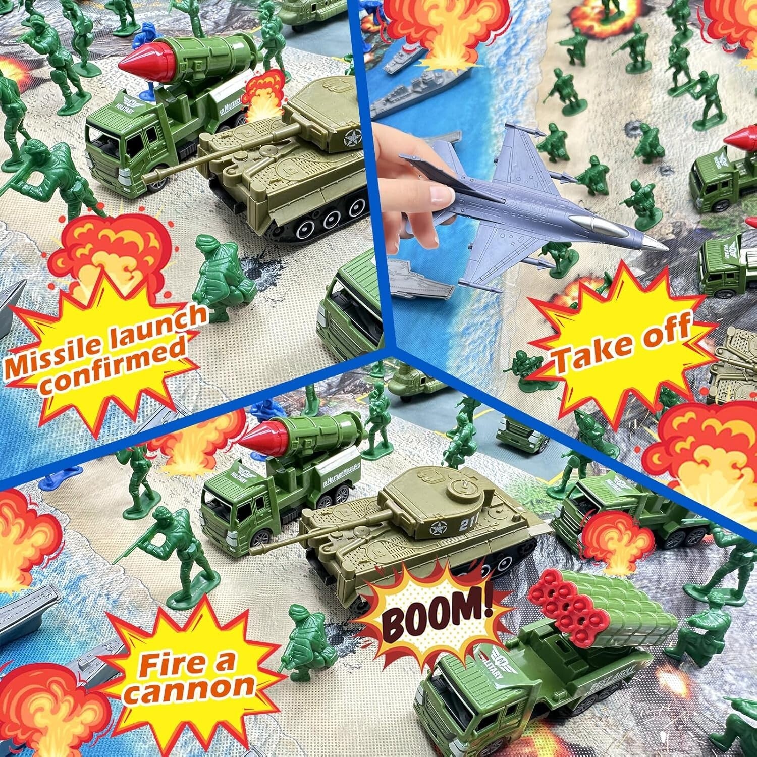 Adventurous Army Men Playset - Includes Battle Mat & Diverse Military Vehicles
