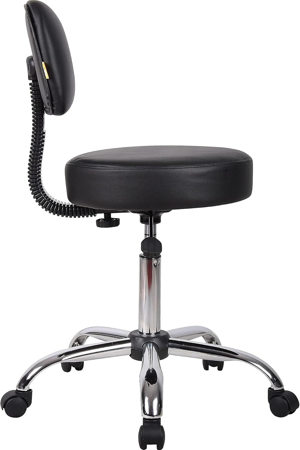 Ergonomic Black Vinyl Medical Spa Stool with Back Cushion & Adjustable Height