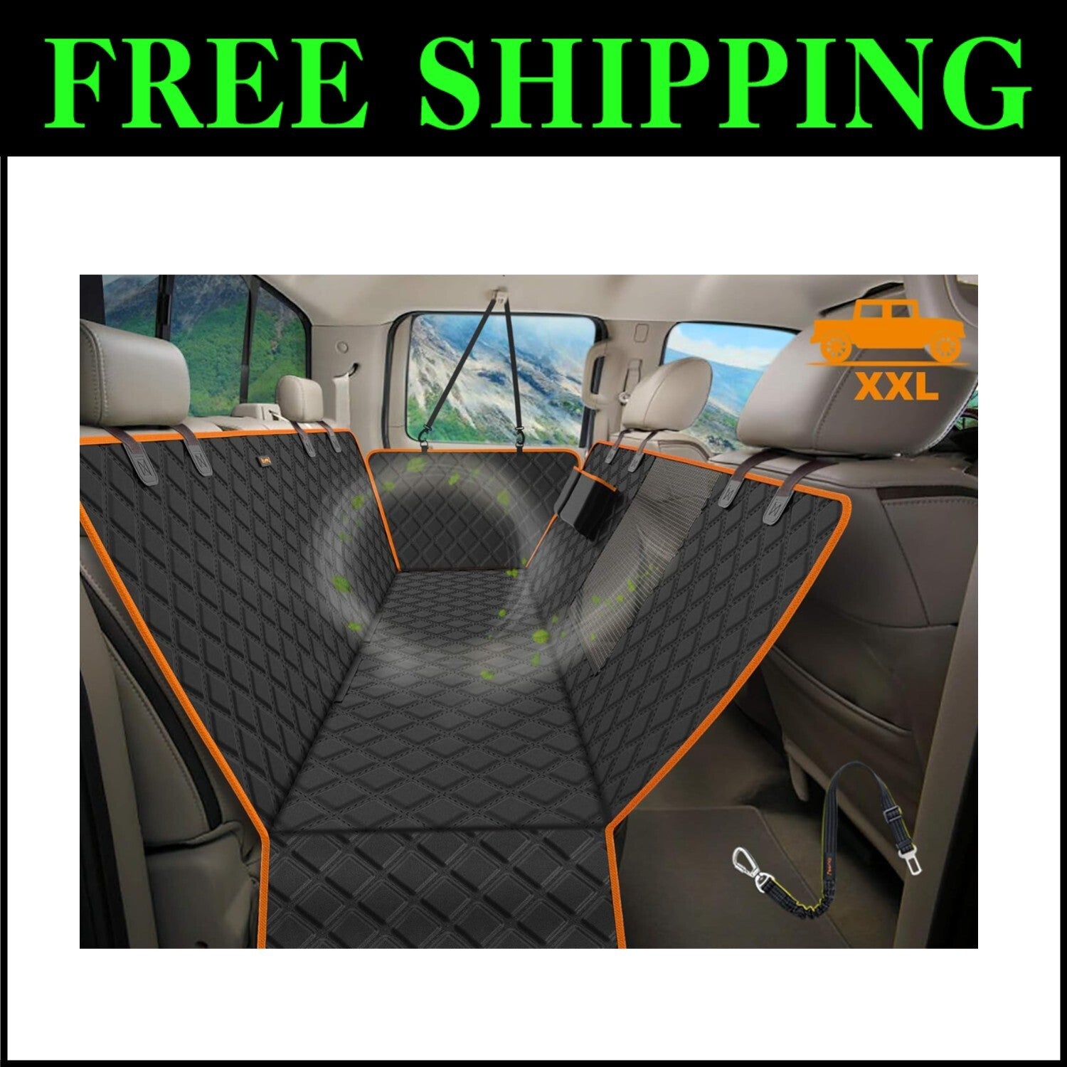 Universal Fit XXL Dog Back Seat Cover for Trucks - Hammock, Waterproof, Black
