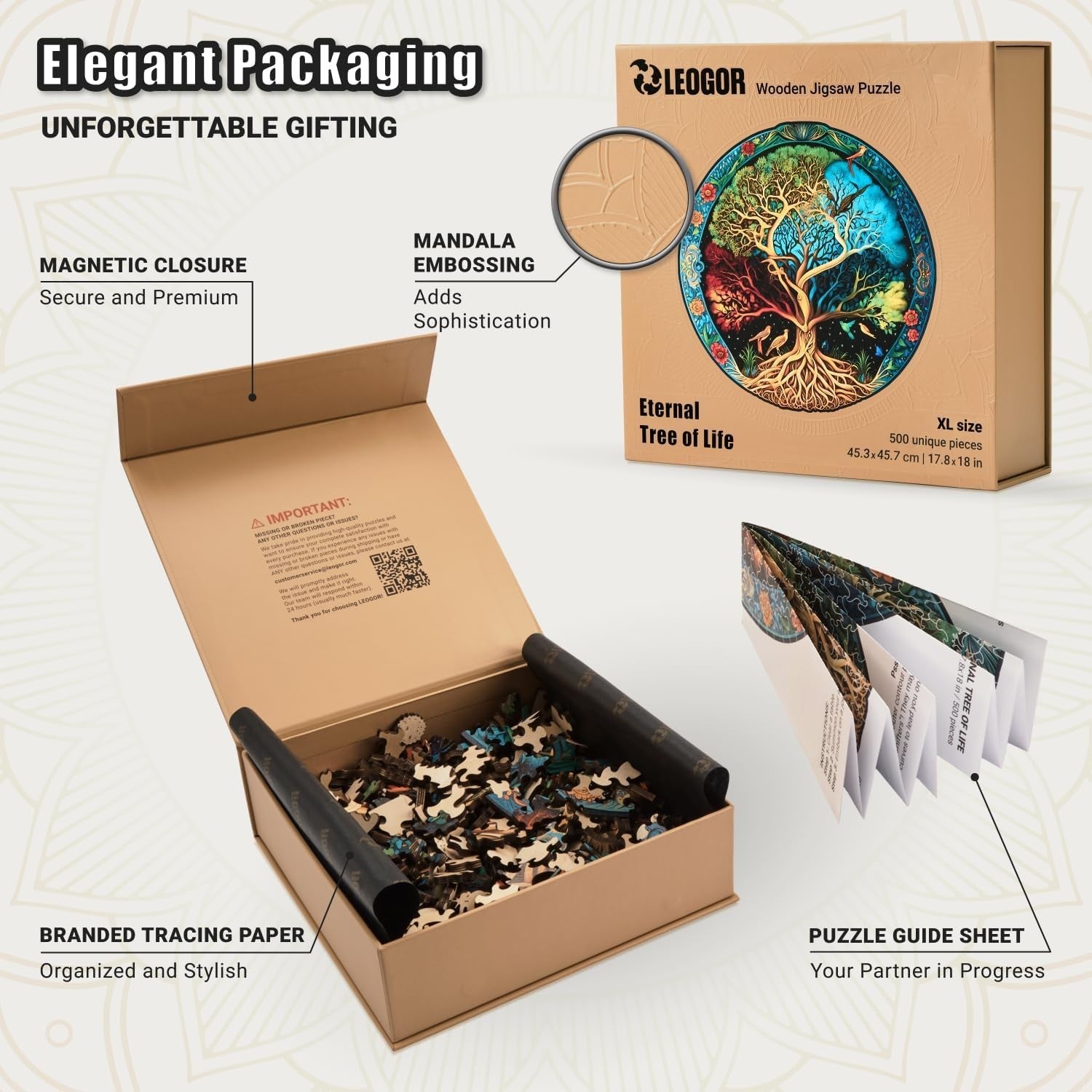 Extra-Thick Round 500-Piece Wooden Puzzle with Creative Hand-Shaped Pieces