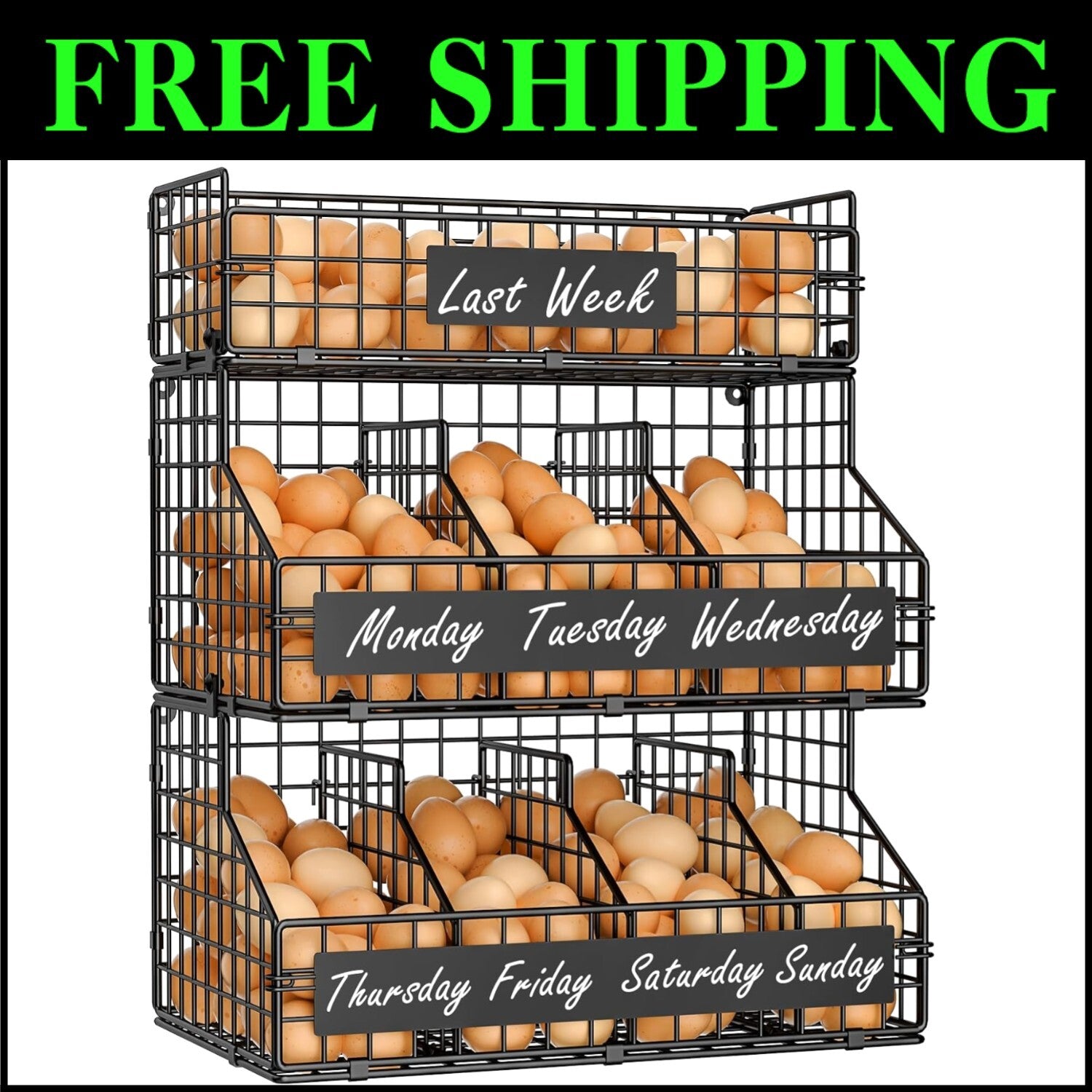 XXL Large Egg Holder with 5 Adjustable Dividers & DIY Nameplate for Easy Storage