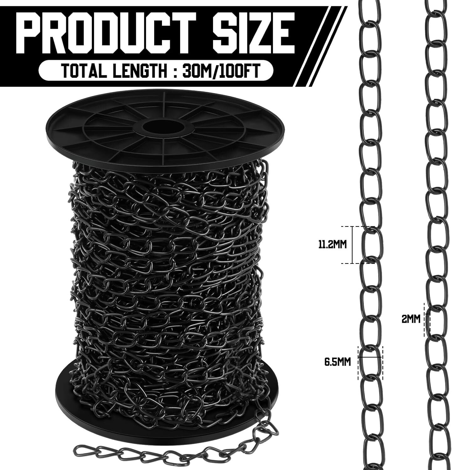 Versatile 100 ft Galvanized Steel Hanging Chain with S Hooks - Ideal for Decor