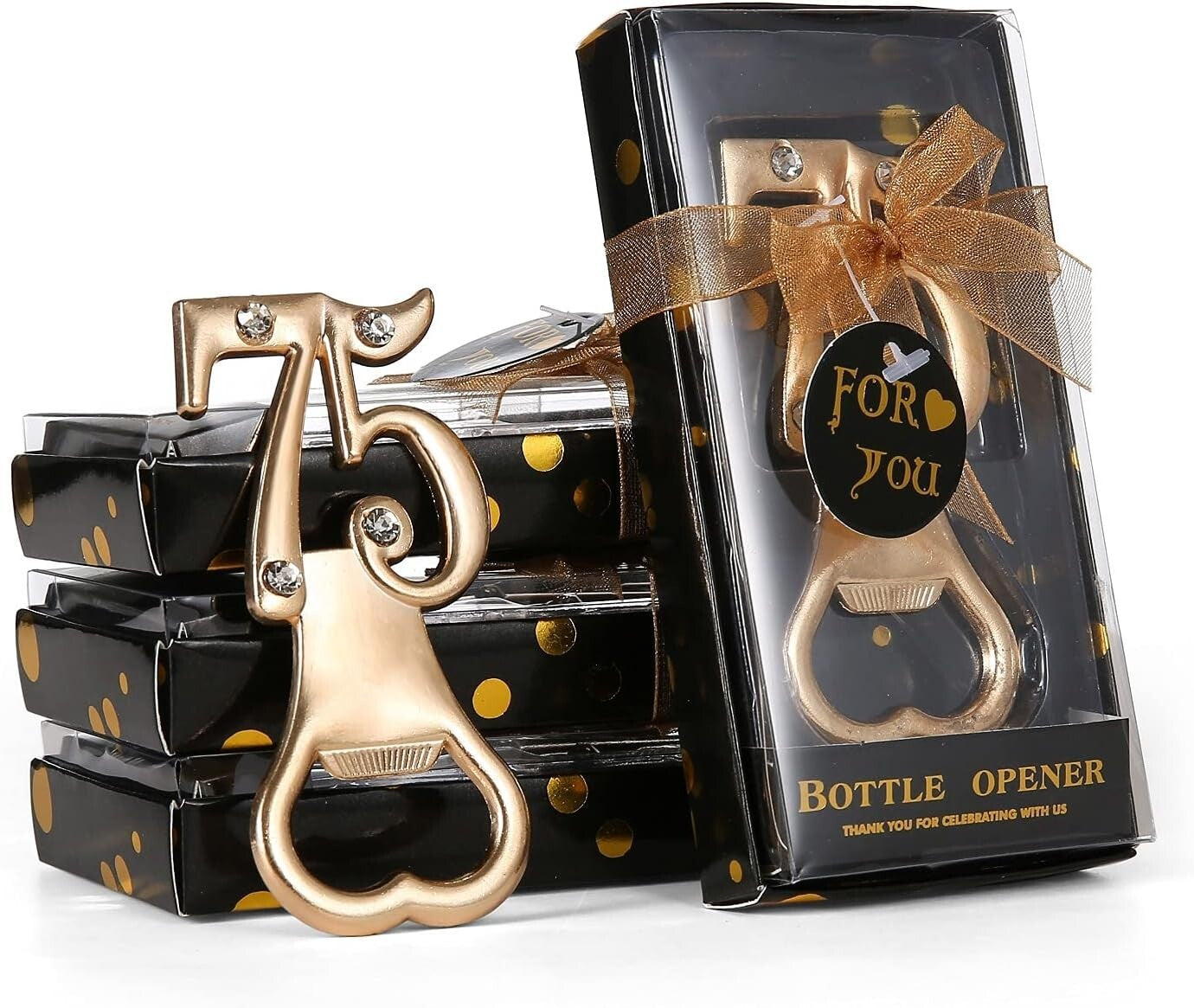 36-Pack Gold Rhinestone Bottle Openers for 75th Birthday & Anniversary Parties