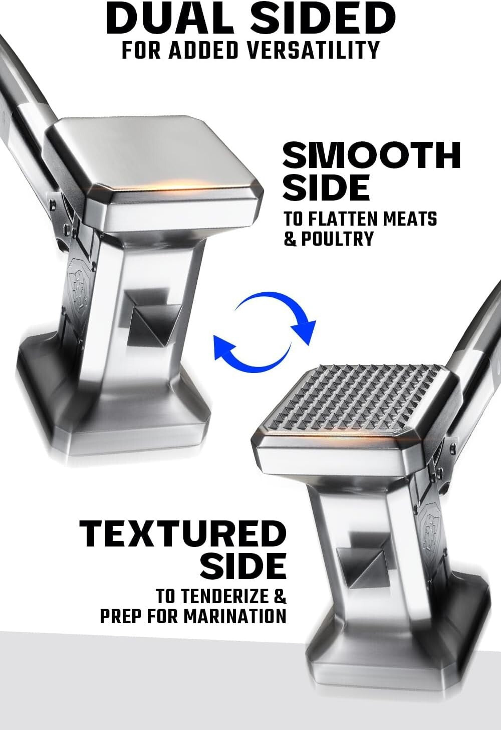 Extra-Large Meat Tenderizer with Dual-Sided Functionality - High-Carbon Steel