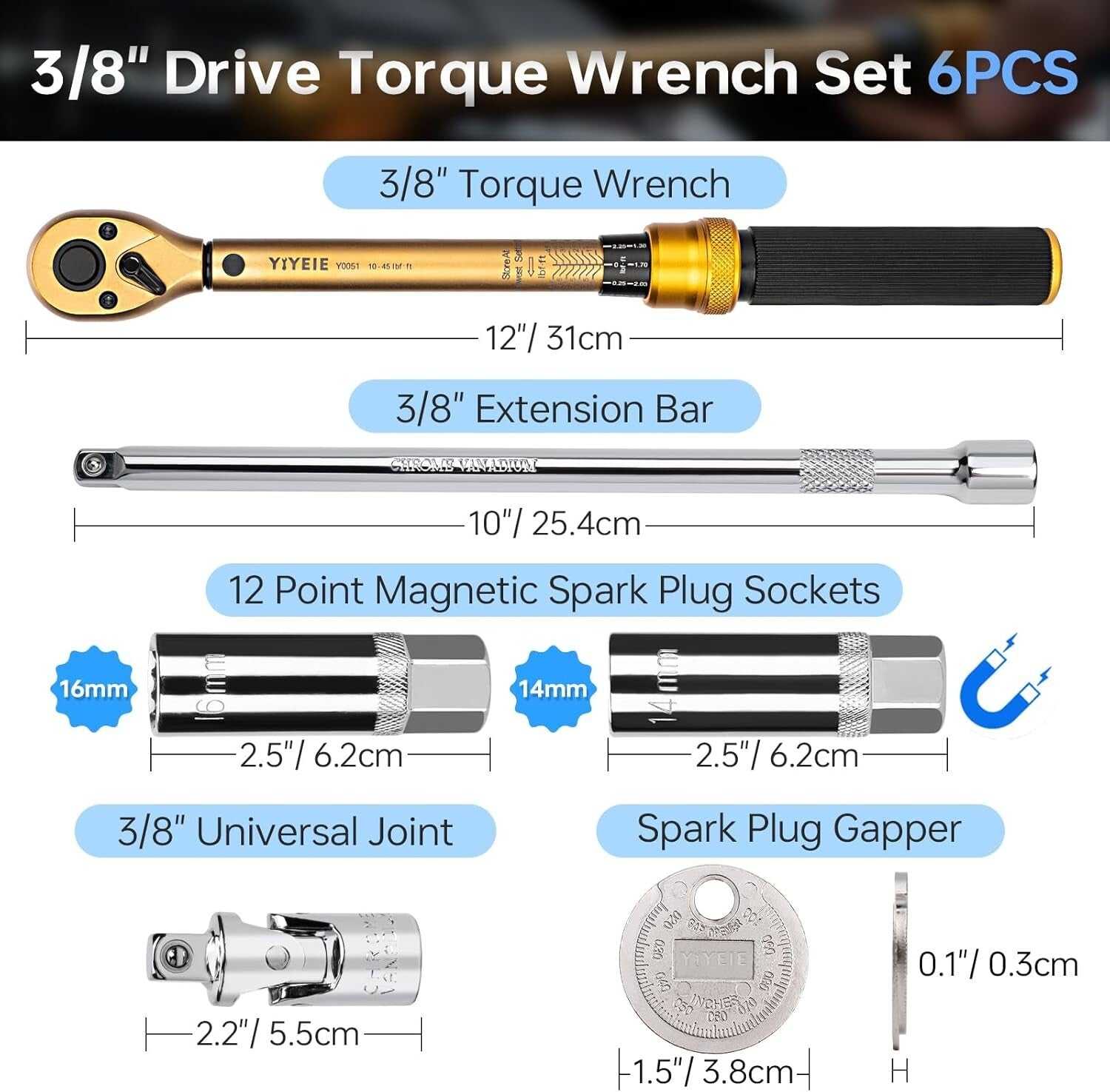 All-in-One 3/8-Inch Torque Wrench Kit with Spark Plug Sockets & Gapper Tool
