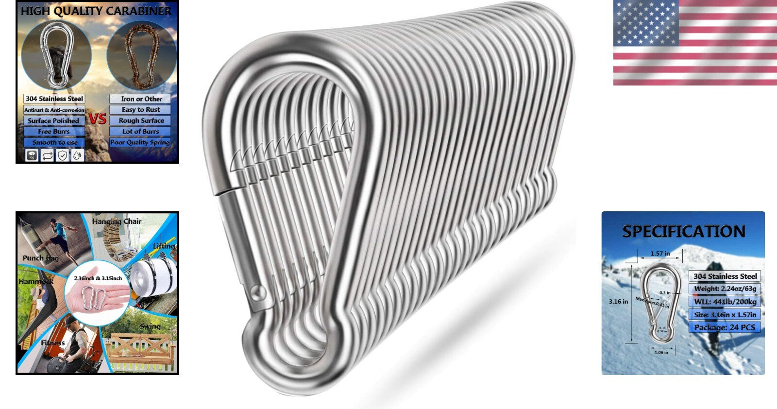 Heavy Duty 24-Pack Spring Snap Hooks - Secure Connectors for Outdoor Adventures