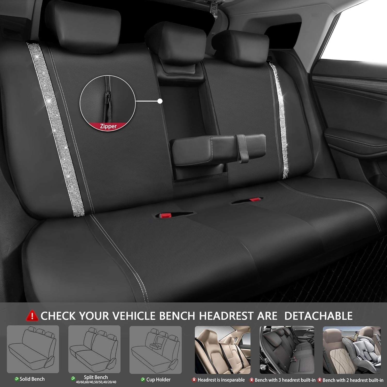 Gorgeous Leather Diamond Seat Covers & Sparkly Steering Wheel Set for Women