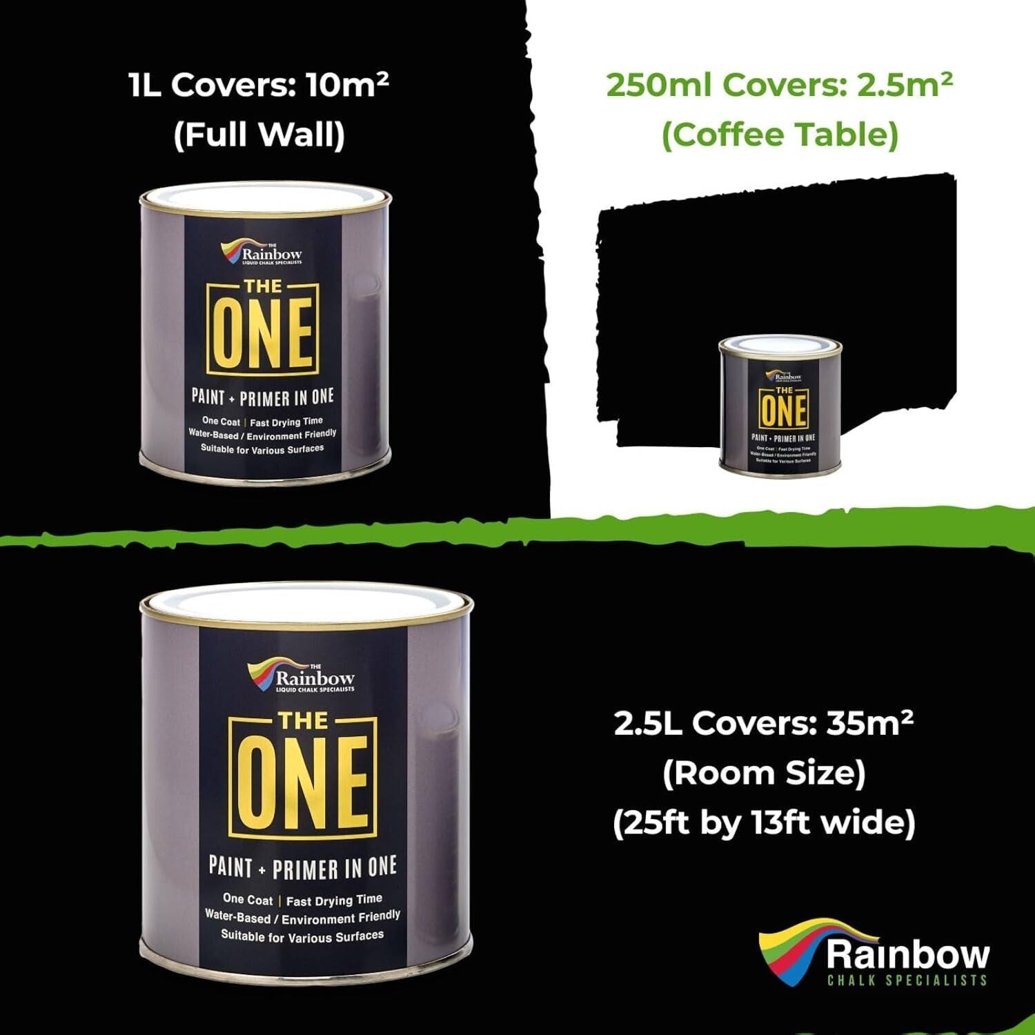 All-in-One 2.5L Paint & Primer - Durable Matte Black for Indoor & Outdoor Use