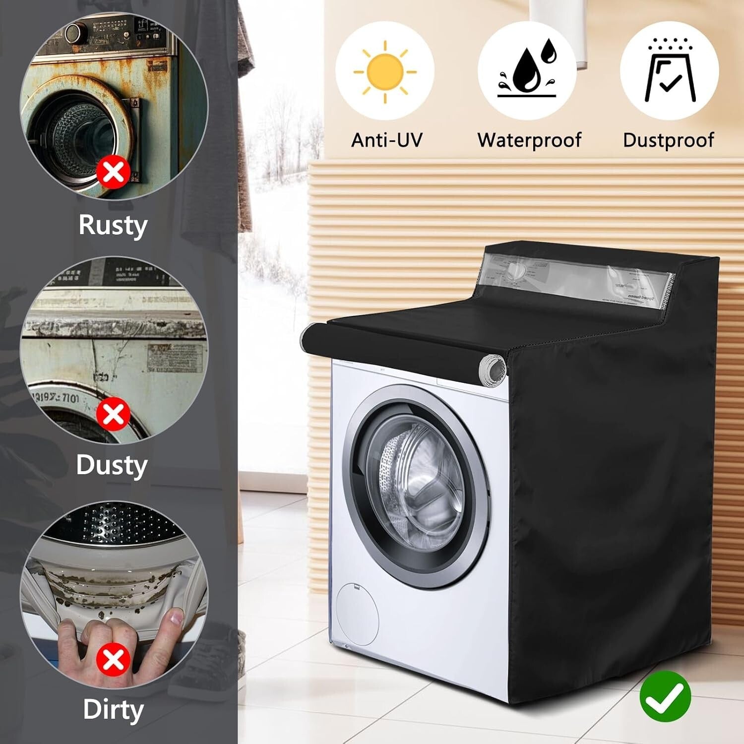 2 Pack Waterproof Washer Dryer Cover with Zipper & Access Window - 27x26x43