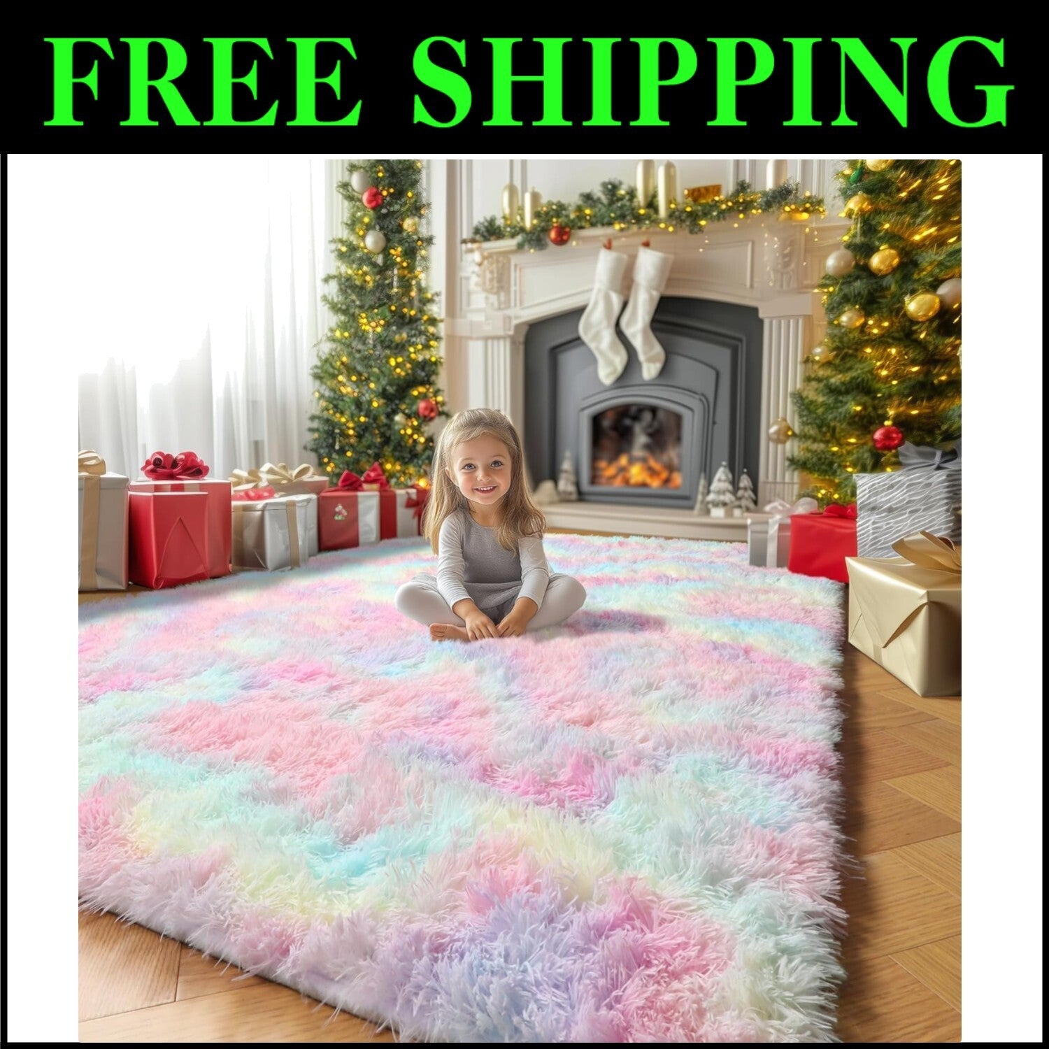 Soft Plush 5x8 Rainbow Shag Area Rug - Ideal for Girls' Playrooms & Nurseries