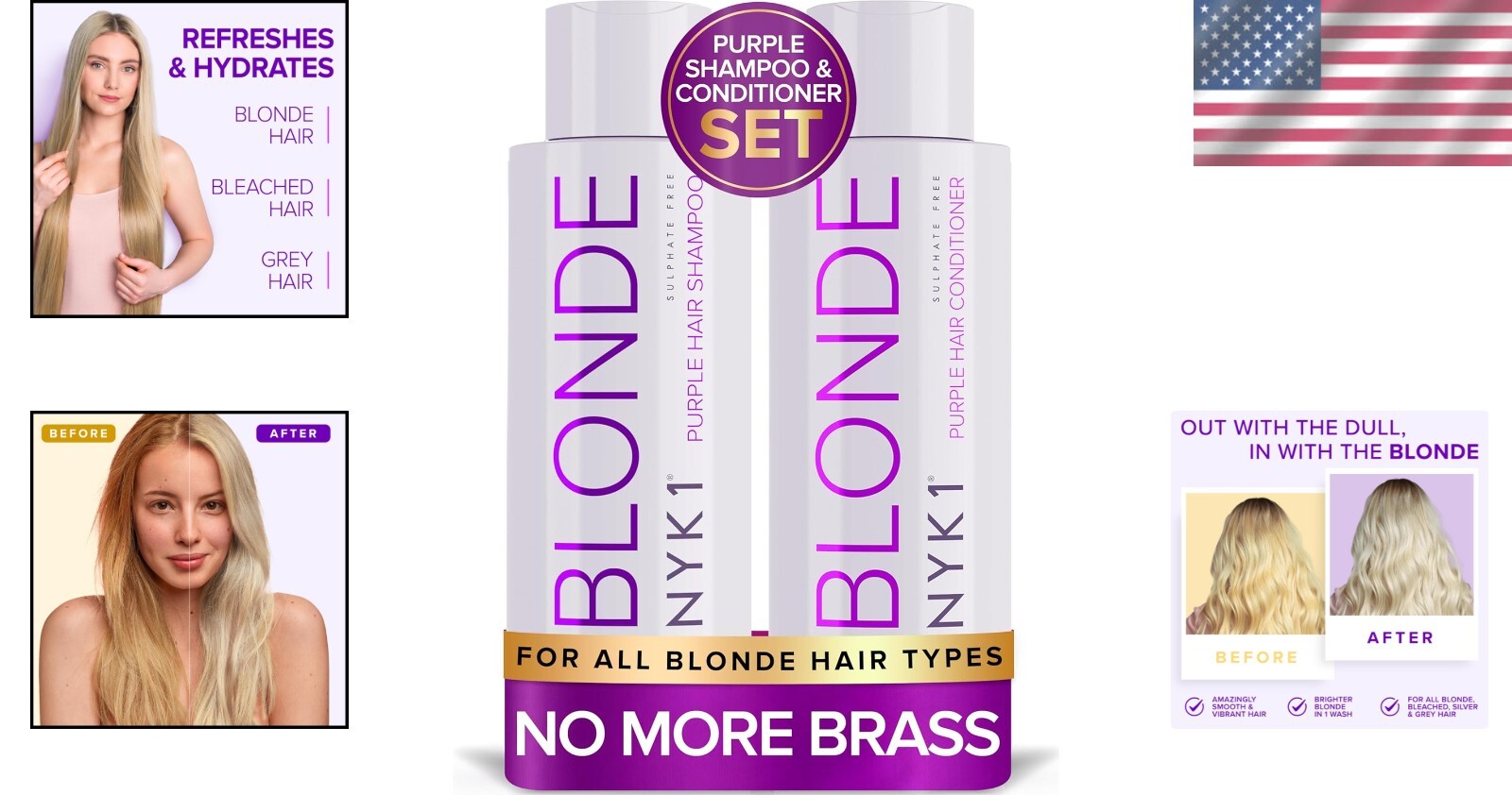 Sulfate Free Purple Shampoo & Conditioner Duo - 2 x 16.9 Fl Oz for Blonde Hair