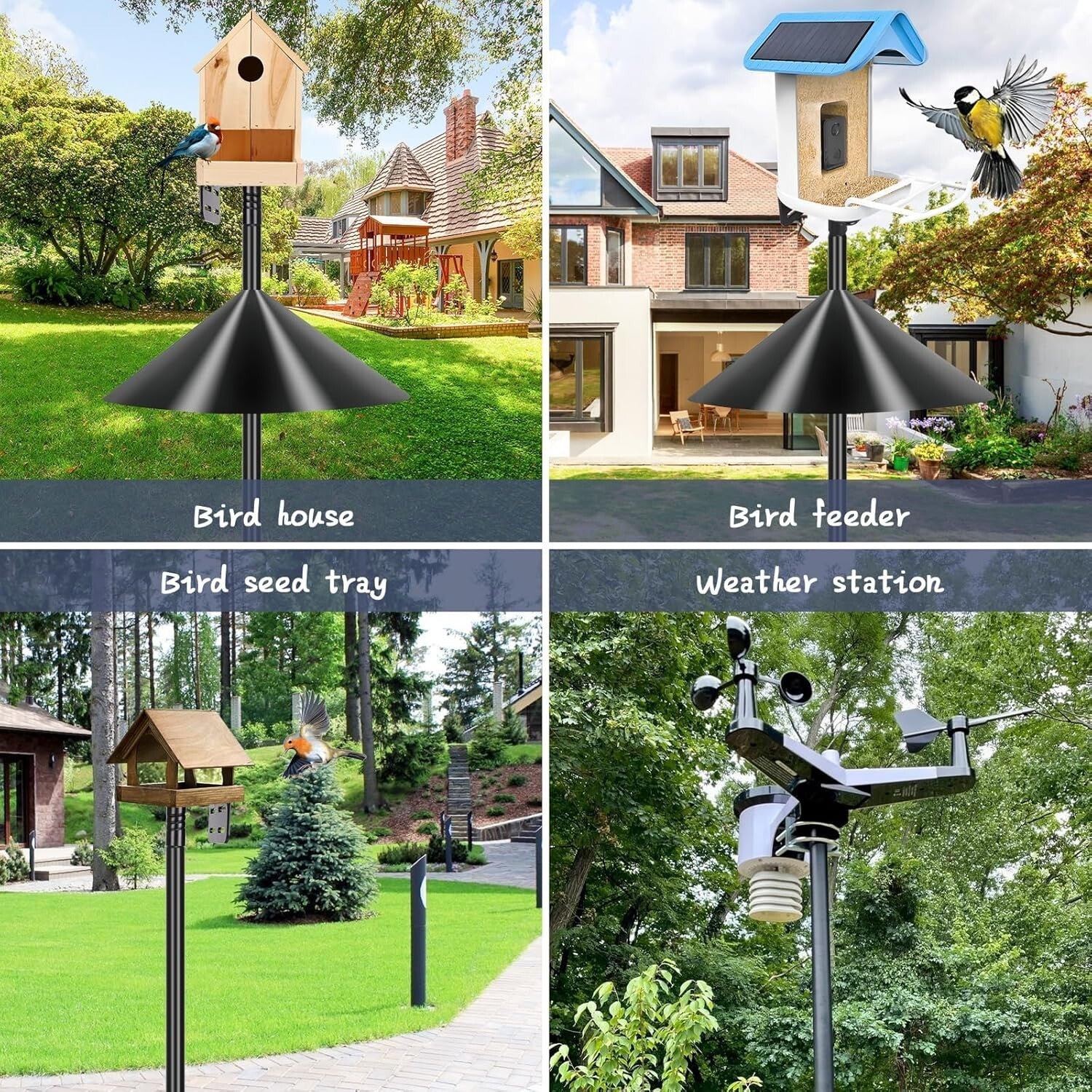 Black Freestanding Bird Feeder Pole with 19-Inch Squirrel Baffle - 79 Inches