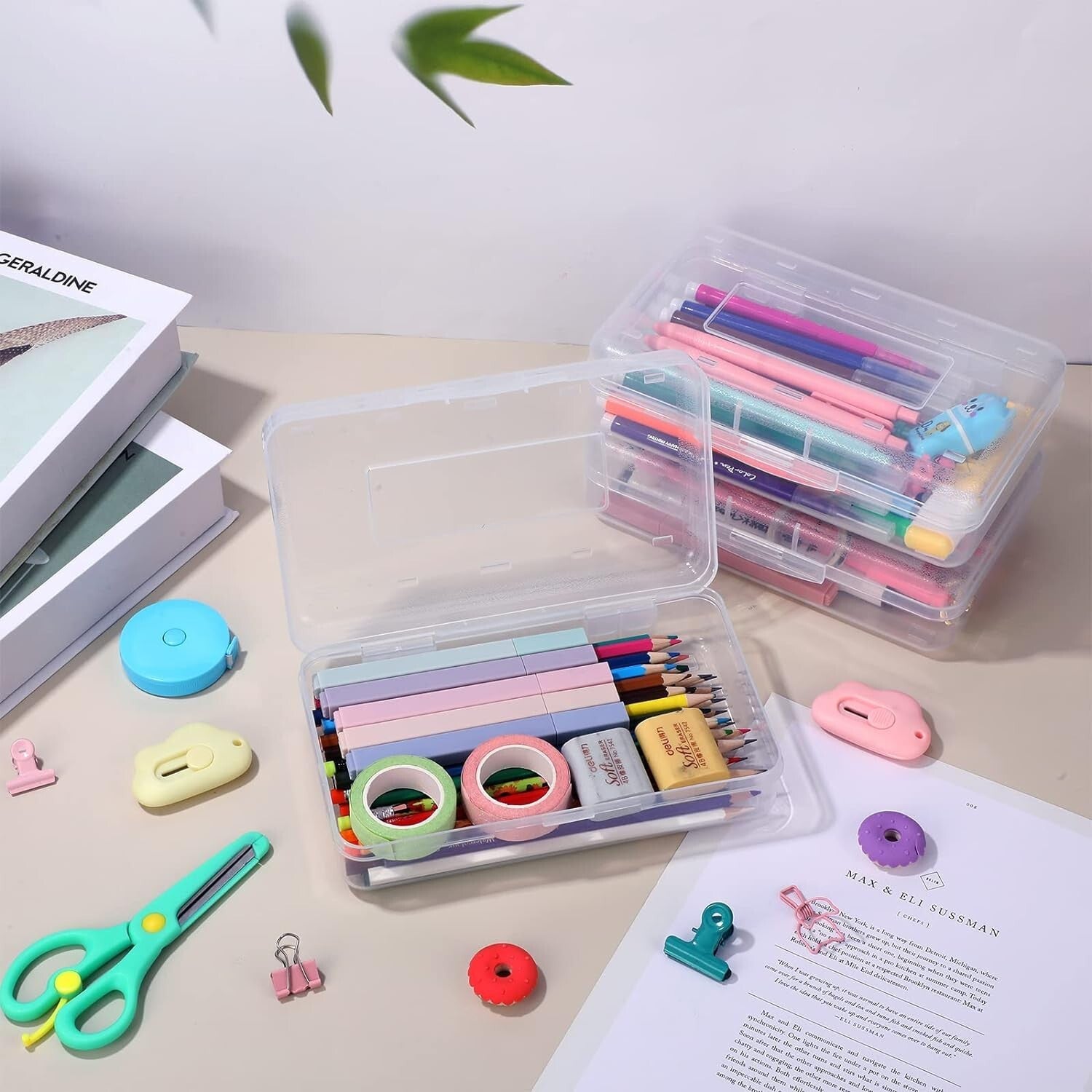 12 Pack Clear Plastic Storage Boxes with Snap Closure - Large Capacity Organizer