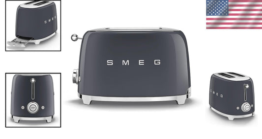 Elegant Gray 50's Style Toaster - 2 Slices with 6 Browning Levels & Functions