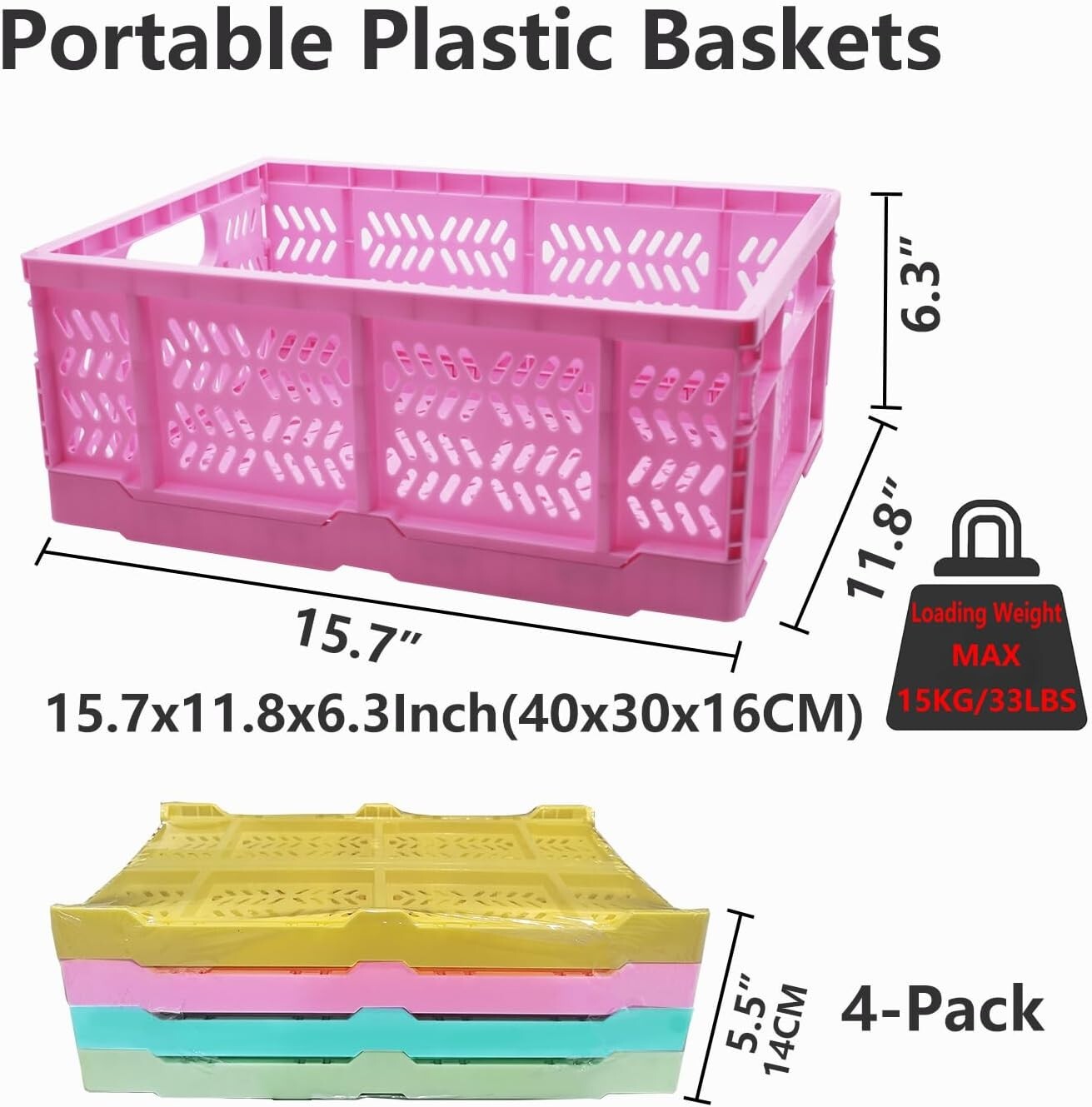Durable 20L Collapsible Storage Baskets - Ideal for Home & Office Organization