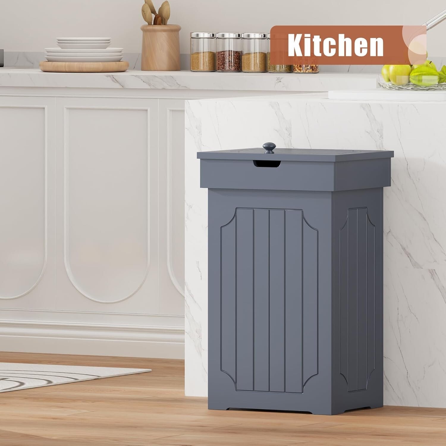 Elegant 13 Gallon Trash Bin with Lid - Durable Eco-Friendly Wooden Design