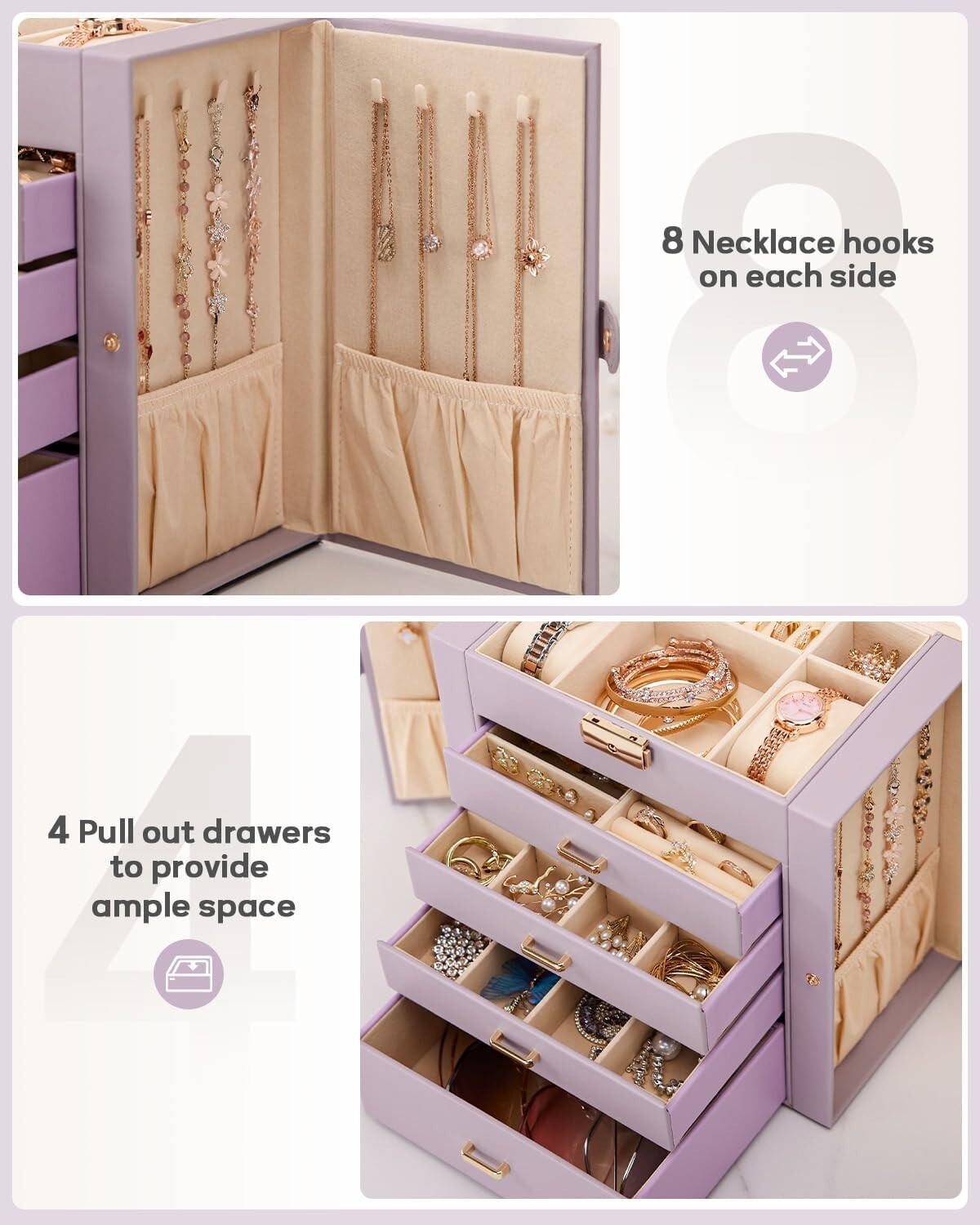 5-Layer Mirrored Jewelry Case with Lock - Luxe Storage for Accessories