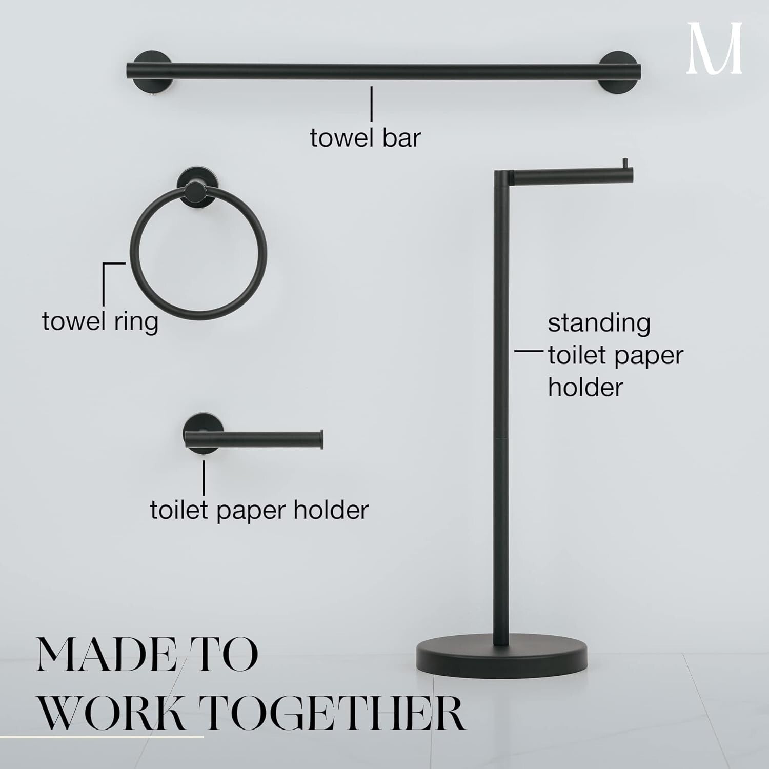 Effortless Wall-Mounted Bathroom Accessory Set - 4-Piece Matte Black Collection