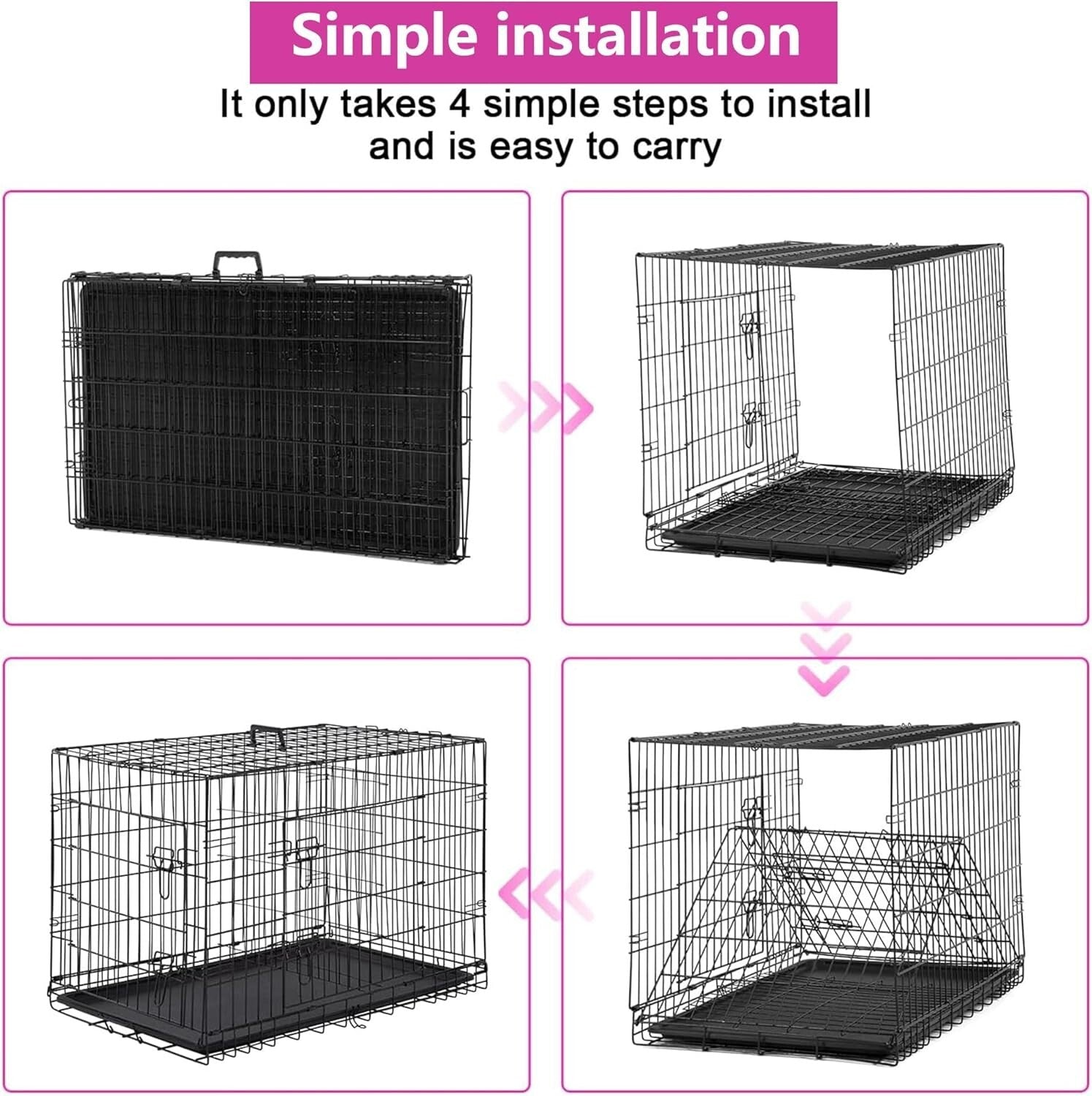 Durable 48-Inch Folding Dog Crate with Double Doors & Removable Tray for Pets