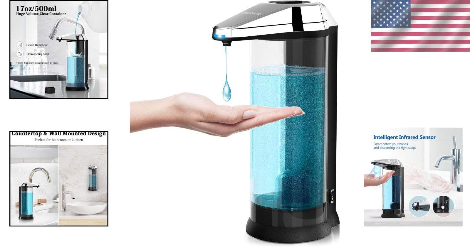 Elegant 500ml Touchless Soap Dispenser - Infrared Sensor with Adjustable Volume