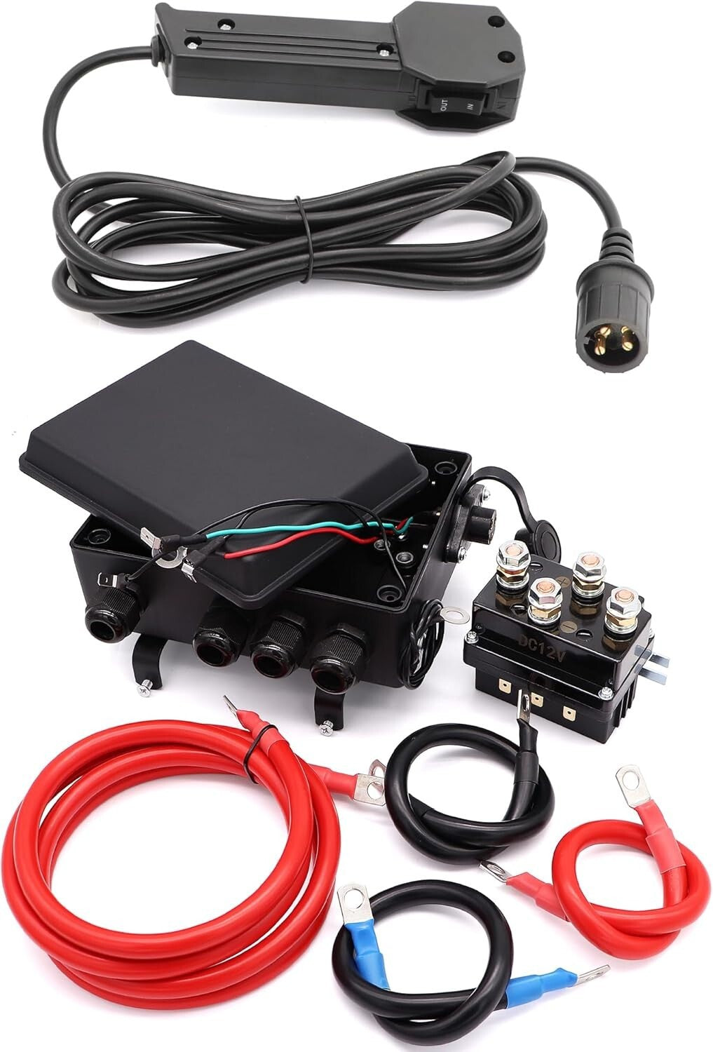 Heavy-Duty 12V Winch Solenoid Contactor with Pre-Wired Control Box & Hand Switch