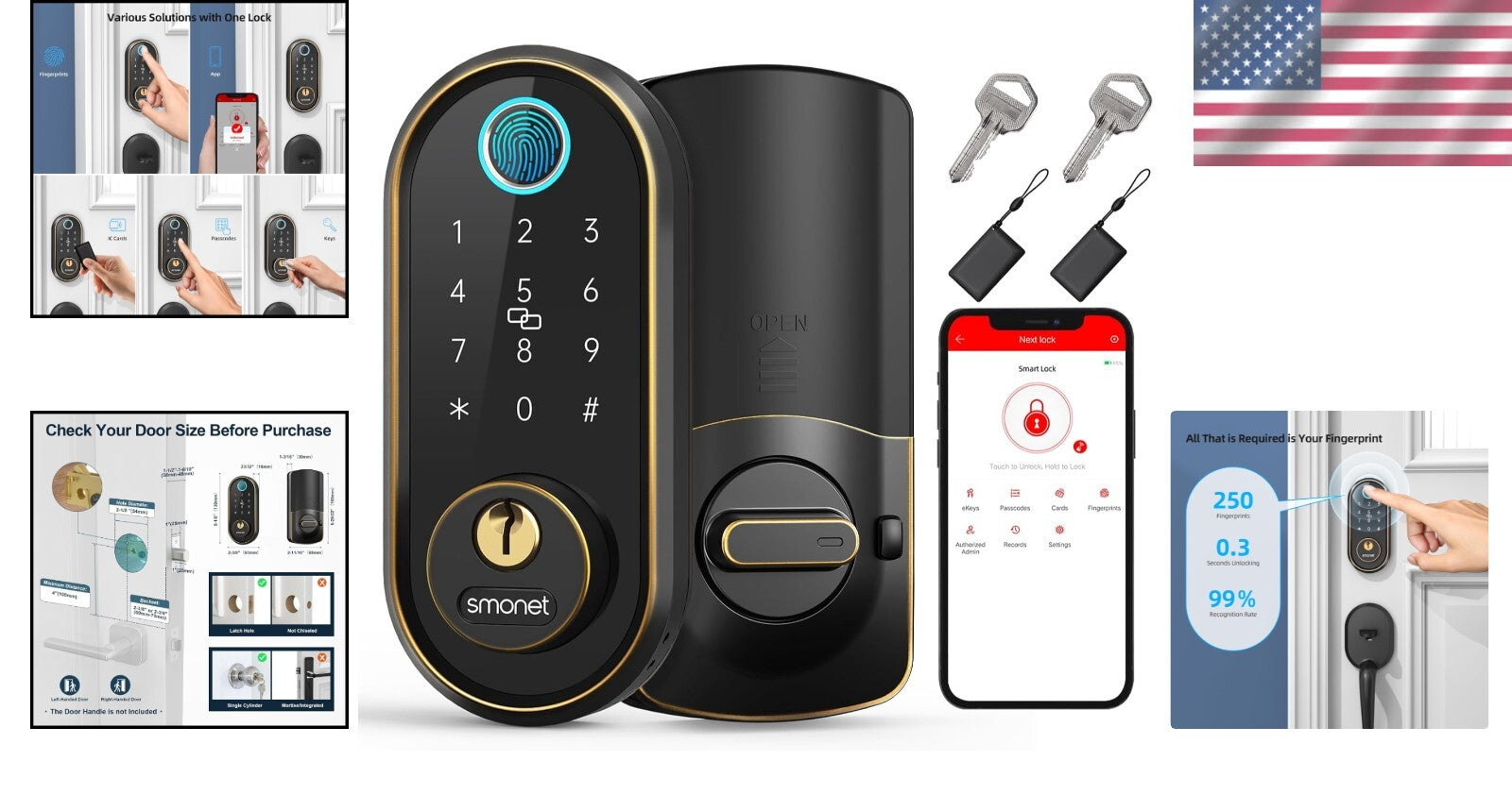 Smart Keyless Entry Door Lock with Fingerprint Recognition & Touchscreen Keypad